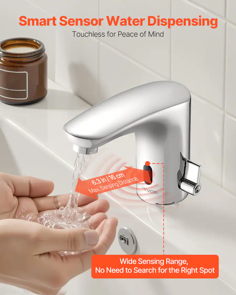 Touchless Distance Sensor VEVOR Touchless Bathroom Sink Faucet, Automatic Motion Sensor Restroom ...