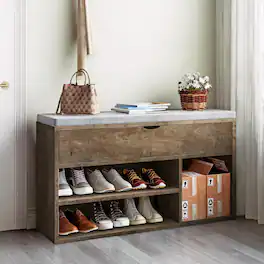 Acekool - Shoe Bench with Cushion,Adjustable Shelf Entryway Bench,Hidden Storage Shoe Bench Wooden Shoe Rack - Brown