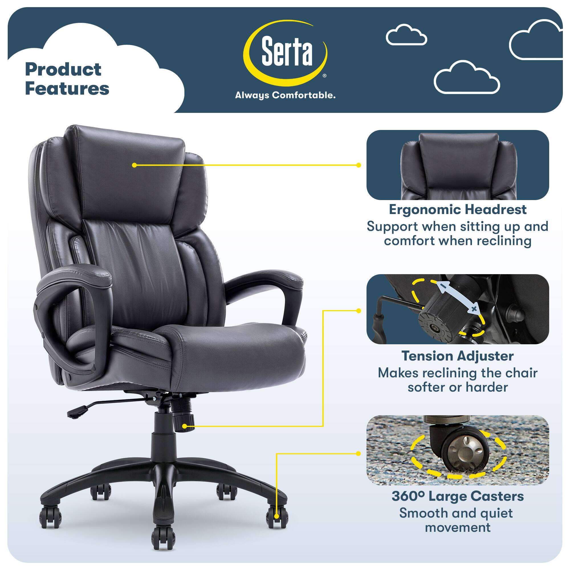 Left. Serta - Garret Bonded Leather Executive Office Chair with Premium Cushioning - Space Gray.