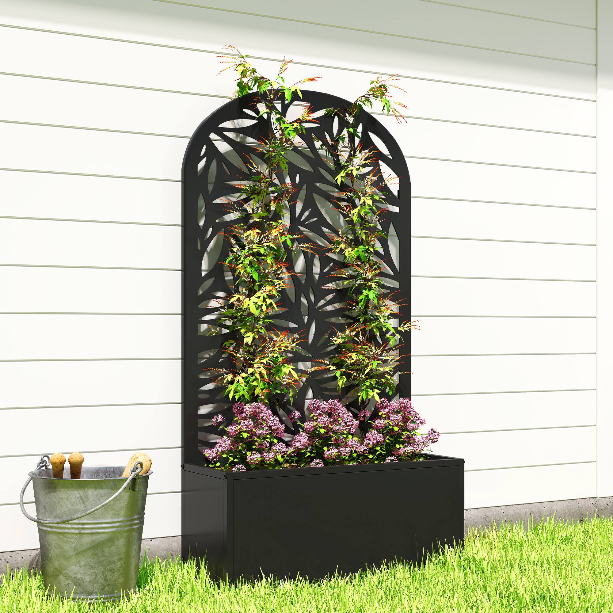 Alt View 8. Outsunny - Garden Bed with Trellis for Climbing Plants, Freestanding or Wall Mounted Flower Bed for Garden.