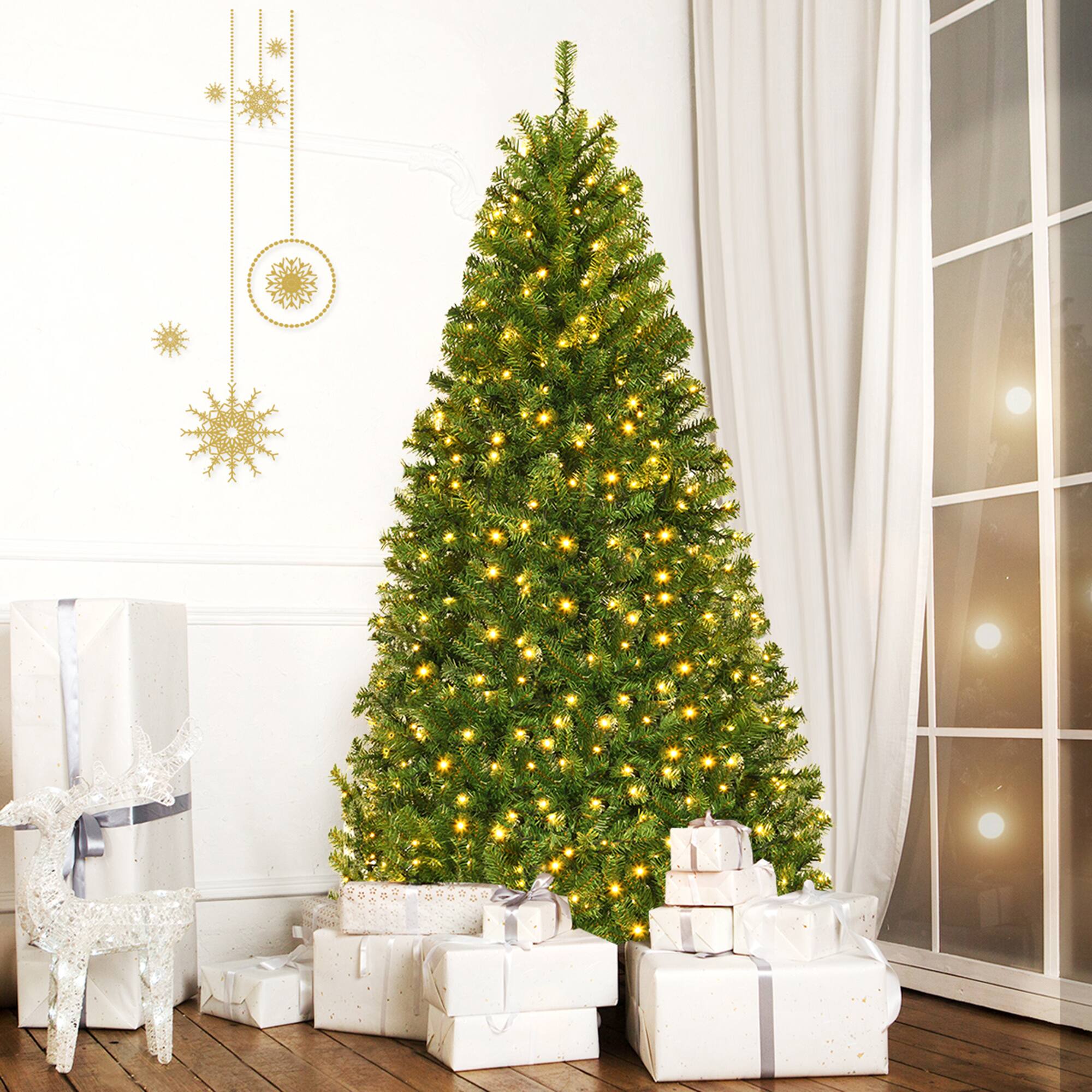 Alt View 2. Gymax - Gymax 7FT Pre-Lit Christmas Tree Hinged Artificial Tree w/ Colorful LED Lights - Green.