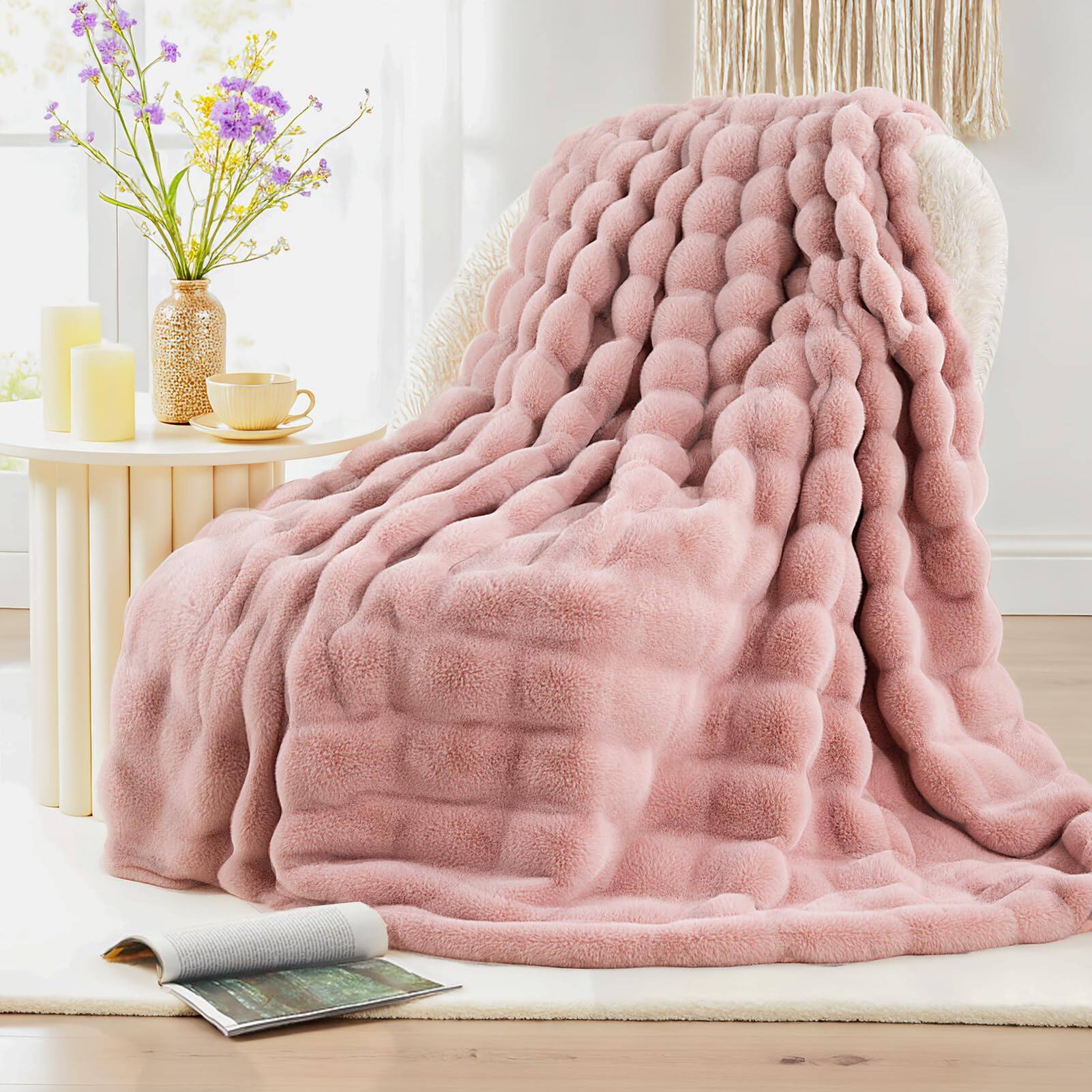 Alt View 2. Refined Abode Design - Faux Throw Blanket Luxury Soft Decorative Cozy Plush Long Shaggy Fluffy For Sofa Couch Bed Living Room - White Throw(50" x 60").
