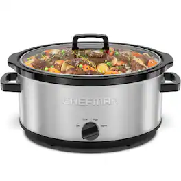 Chefman - 7-Quart Family Size Electric Slow Cooker with Dishwasher-Safe Crock - Stainless Steel