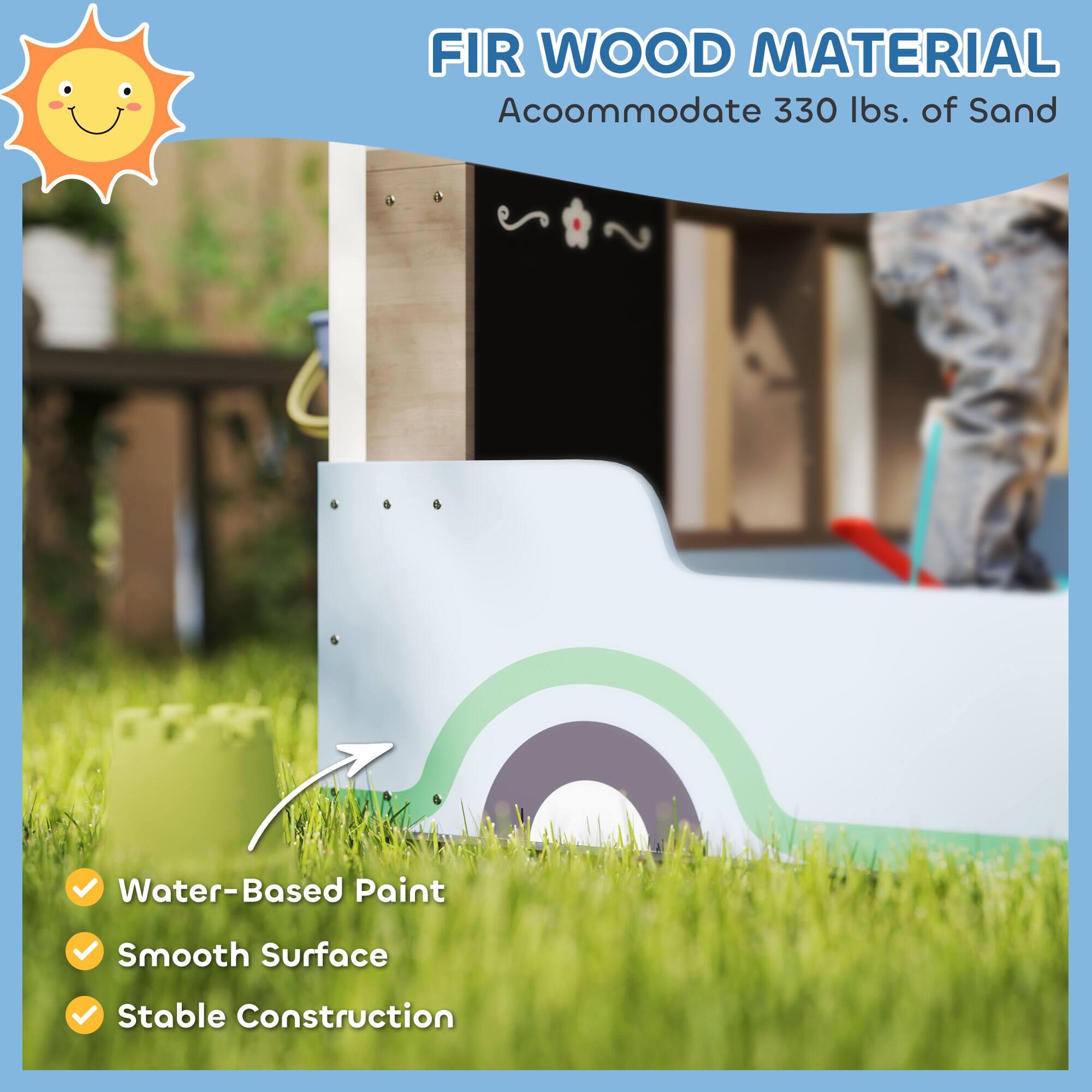 FIR WOOD MATERIAL  
Accommodate 330 lbs. of Sand  

- Water-Based Paint  
- Smooth Surface  
- Stable Construction