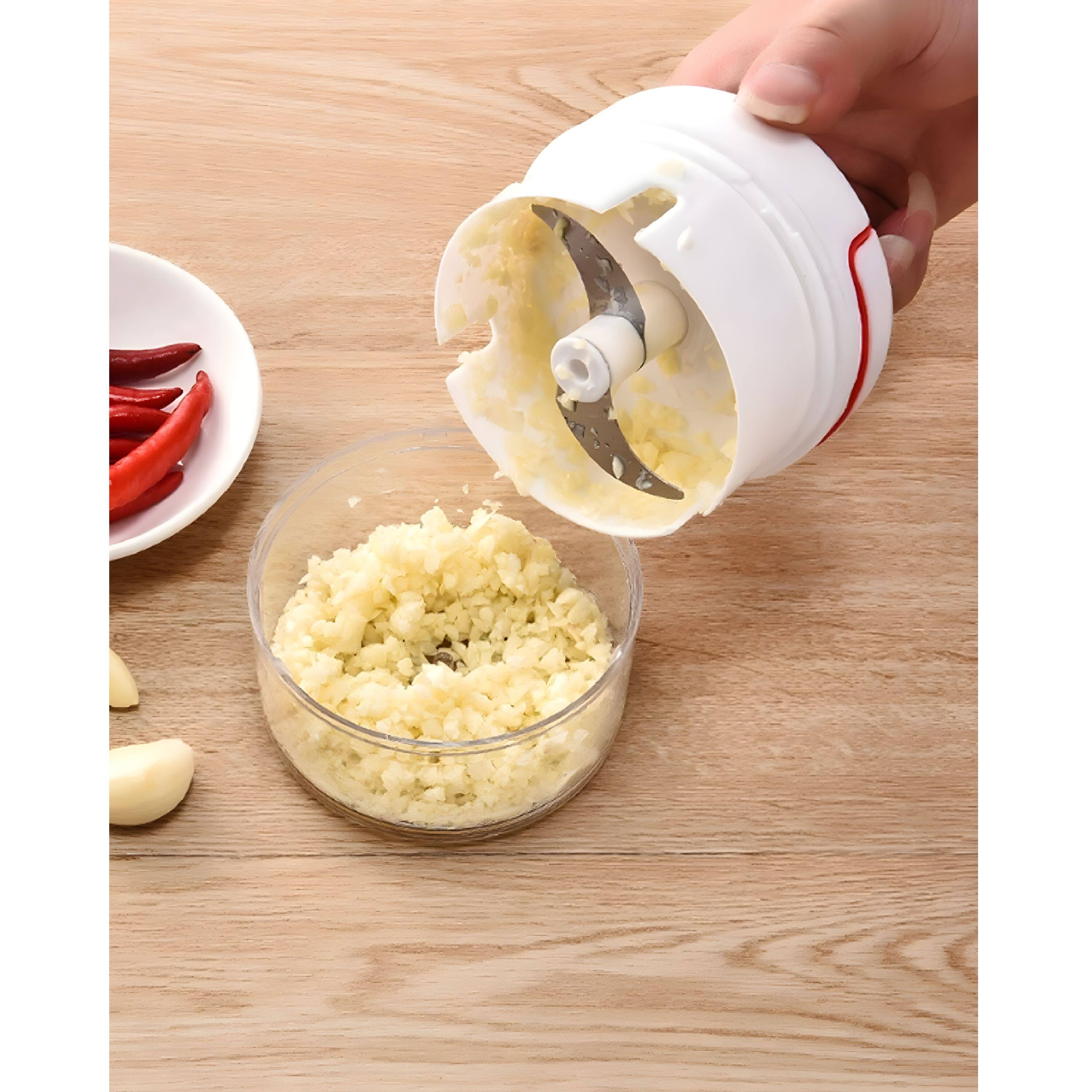 Left. Kitcheniva - Manual Hand Pull Mini Food Processor Garlic Chopper - White.