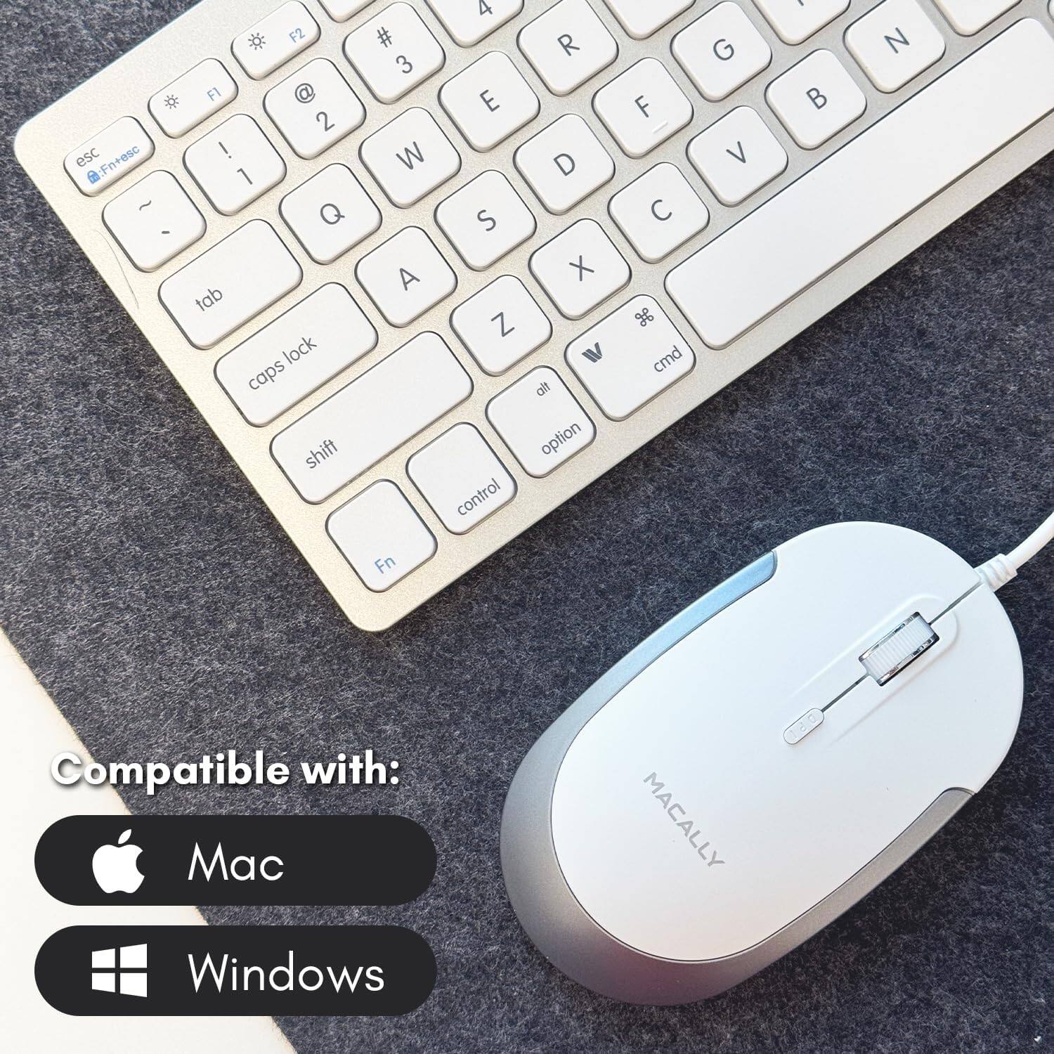 Macally USB Wired Keyboard and Mouse Combo for Mac and PC Compact