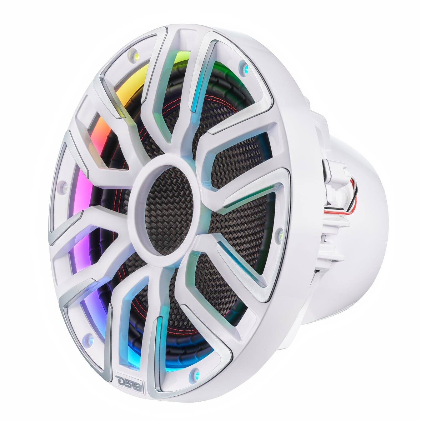 Left. DS18 Audio - 10" Marine Subwoofer With Carbon Fiber Cone, Neodymium Magnet and Digital LED Lights | 600W RMS 4-Ohm - White - White.