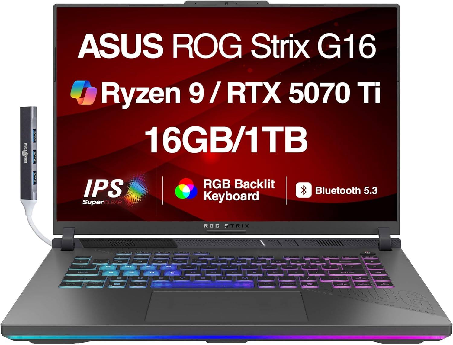 ASUS ROG Strix G16 Ryzen 9 / RTX 5070 Ti 16GB/1TB IPS SuperCLEAR RGB Backlit Keyboard Bluetooth 5.3
