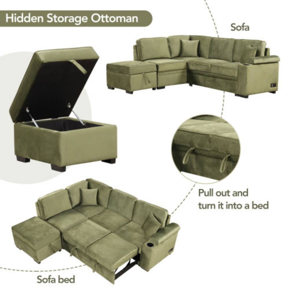 Hidden Storage Ottoman  
Sofa  
Pull out and turn it into a bed  
Sofa bed