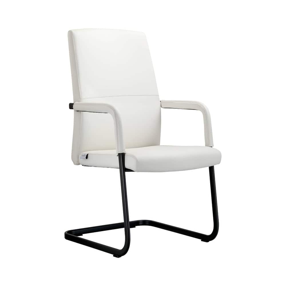 LeisureMod - Evander Leather Office Chair with Aluminum Frame, Fixed Armrests, Sponge Cushion, Easy-Clean Design & Quick Assembly - White