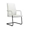 Front. LeisureMod - Evander Leather Office Chair with Aluminum Frame, Fixed Armrests, Sponge Cushion, Easy-Clean Design & Quick Assembly - White.