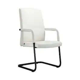 LeisureMod - Evander Leather Office Chair with Aluminum Frame, Fixed Armrests, Sponge Cushion, Easy-Clean Design & Quick Assembly - White