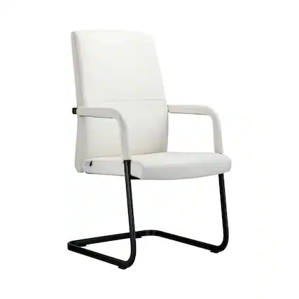 Front. LeisureMod - Evander Leather Office Chair with Aluminum Frame, Fixed Armrests, Sponge Cushion, Easy-Clean Design & Quick Assembly - White.