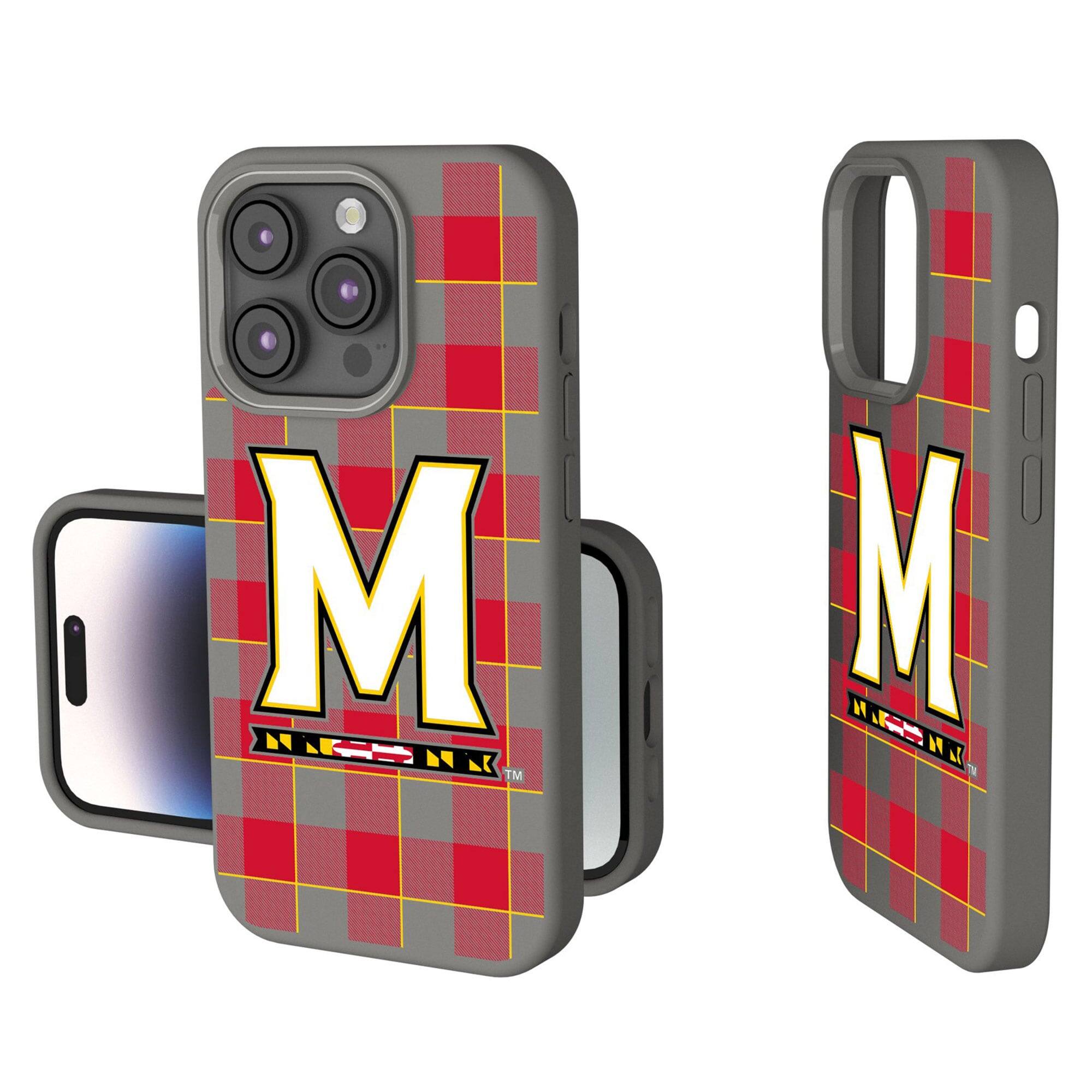 Front. Keyscaper - Maryland Terrapins Plaid Soft Touch iPhone Case - 14 Pro Max - Gray.