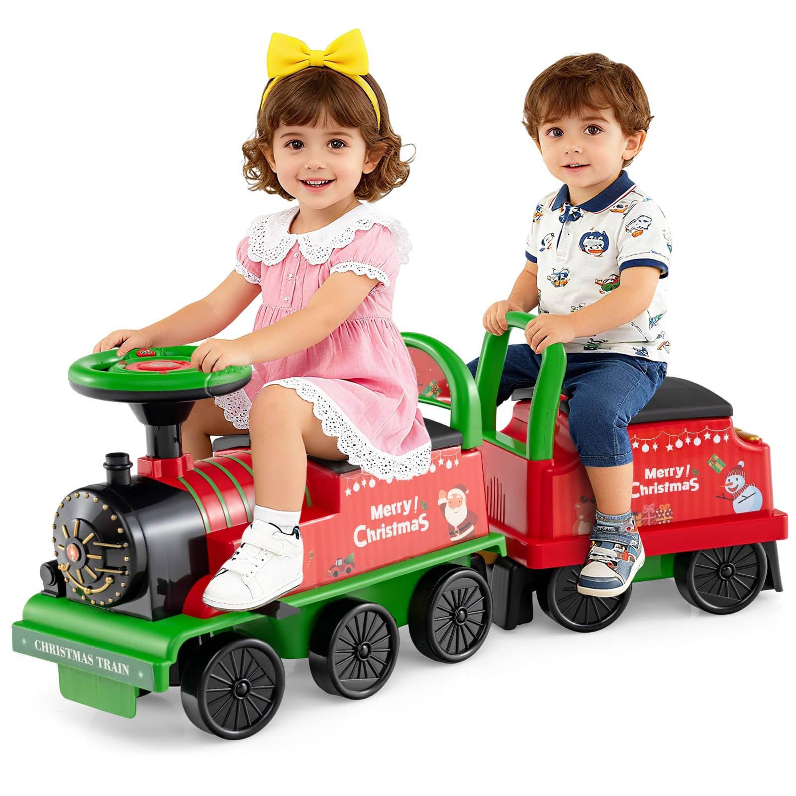 Gymax - Ride on Train 6V Battery Powered Ride on Toy w/ Under-Seat Storage & Carriage - Green