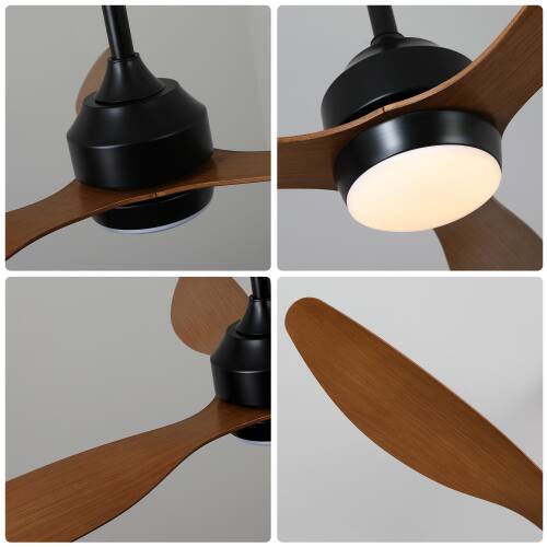 Alt View 8. LUCKY ONE - 52" Ceiling Fan with Light Remote 3 ABS Blades 6-Speed DC Motor - Matte Black+Natural.