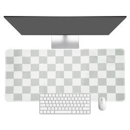 Unique Bargains - Checkered Desk Mat, 35.4x15.7 Inch Mouse Pad, Non-Slip Rubber, Stitched Edges, Soft, for Computer/Laptop - Gray/White