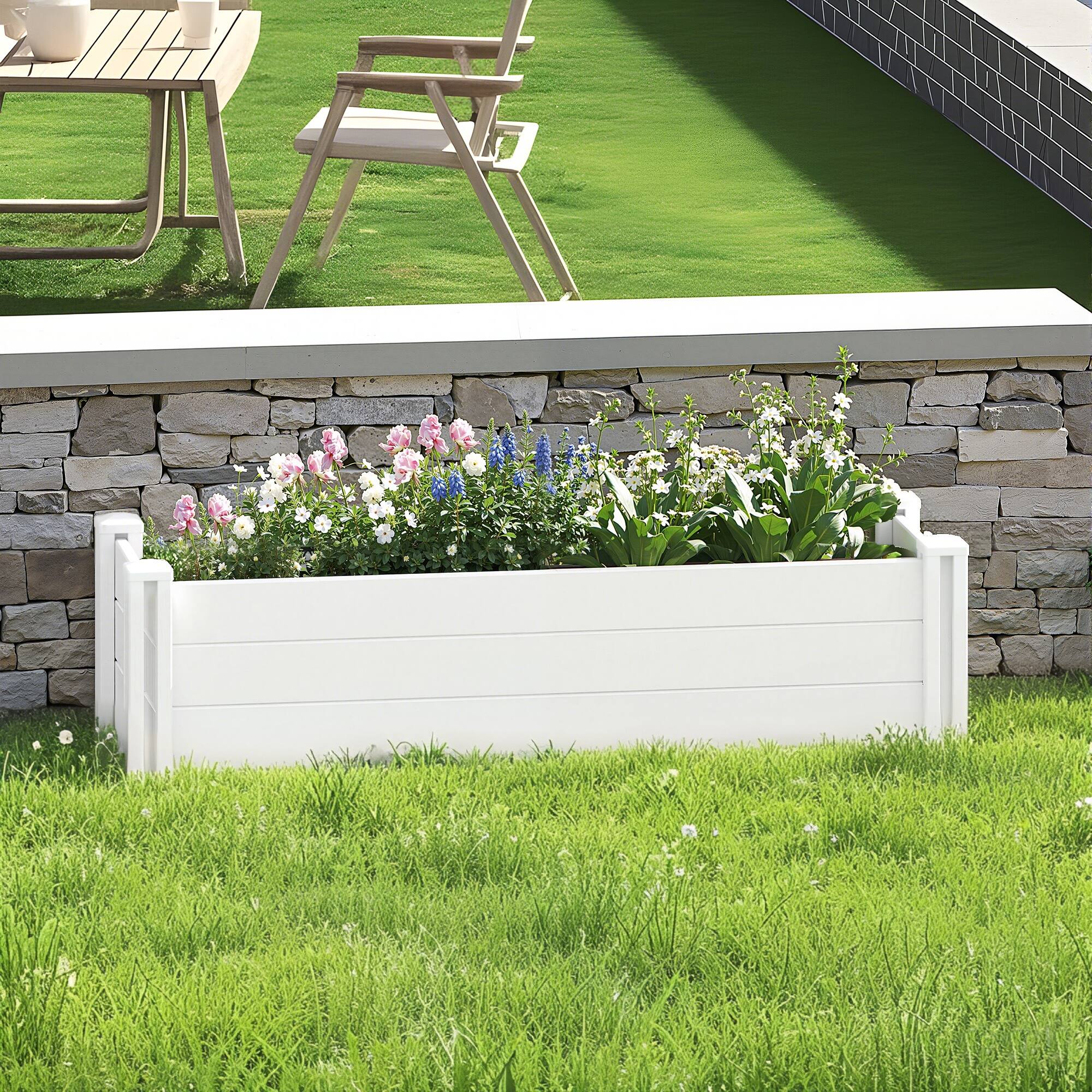 Alt View 3. PexFix - 51.2 in. W x 13 in. H Rectangle Vinyl PVC Planter Box Raised Garden Beds-Perfect for Patio and Backyard Use - White.