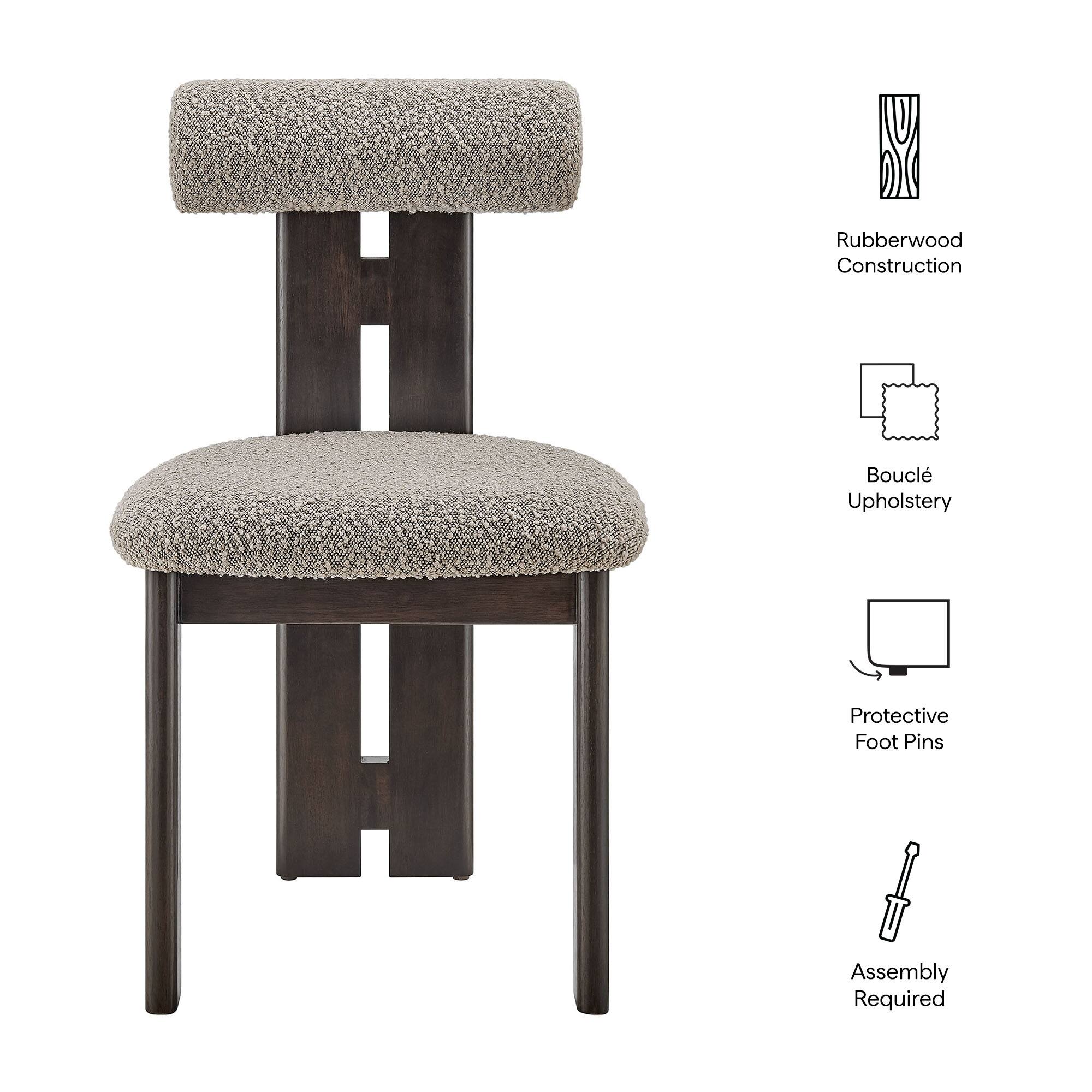 Rubberwood Construction  
Bouclé Upholstery  
Protective Foot Pins  
Assembly Required