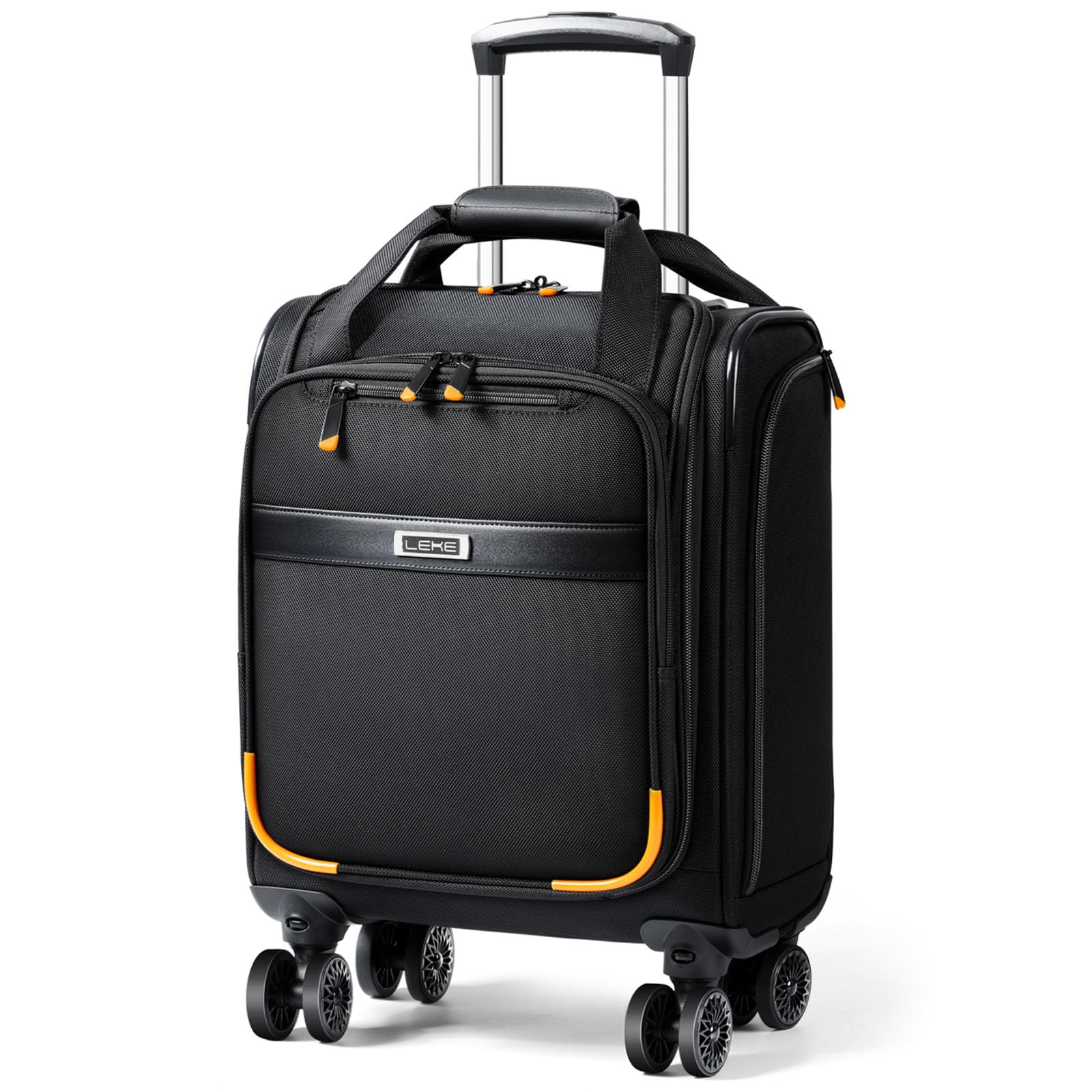 Front. Vulpecula Spade - Underseat Carry On Luggage with Spinner Wheels,16 Inch Softside Suitcase with Detachable Sleeve, Lightweight Travel - Black.