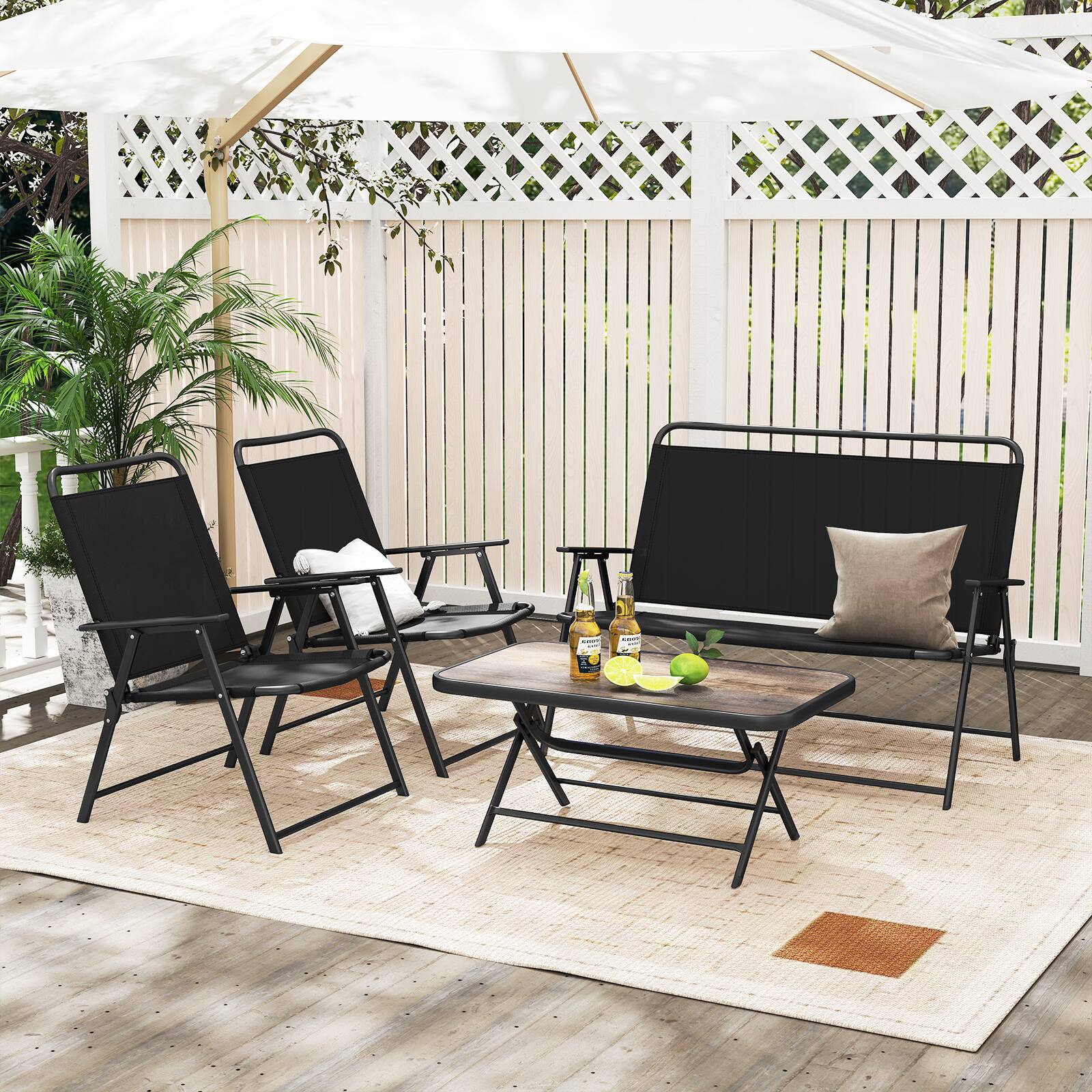 Alt View 1. Gymax - Gymax 4 Piece Outdoor Conversation Set Metal Frame Outdoor Bistro Set w/ 2 Chairs Black - Black.