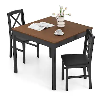 Front. Costway - Costway 3 PCS Dining Table Set Wooden Square Kitchen Table with 2 Upholstered Chairs - Brown.