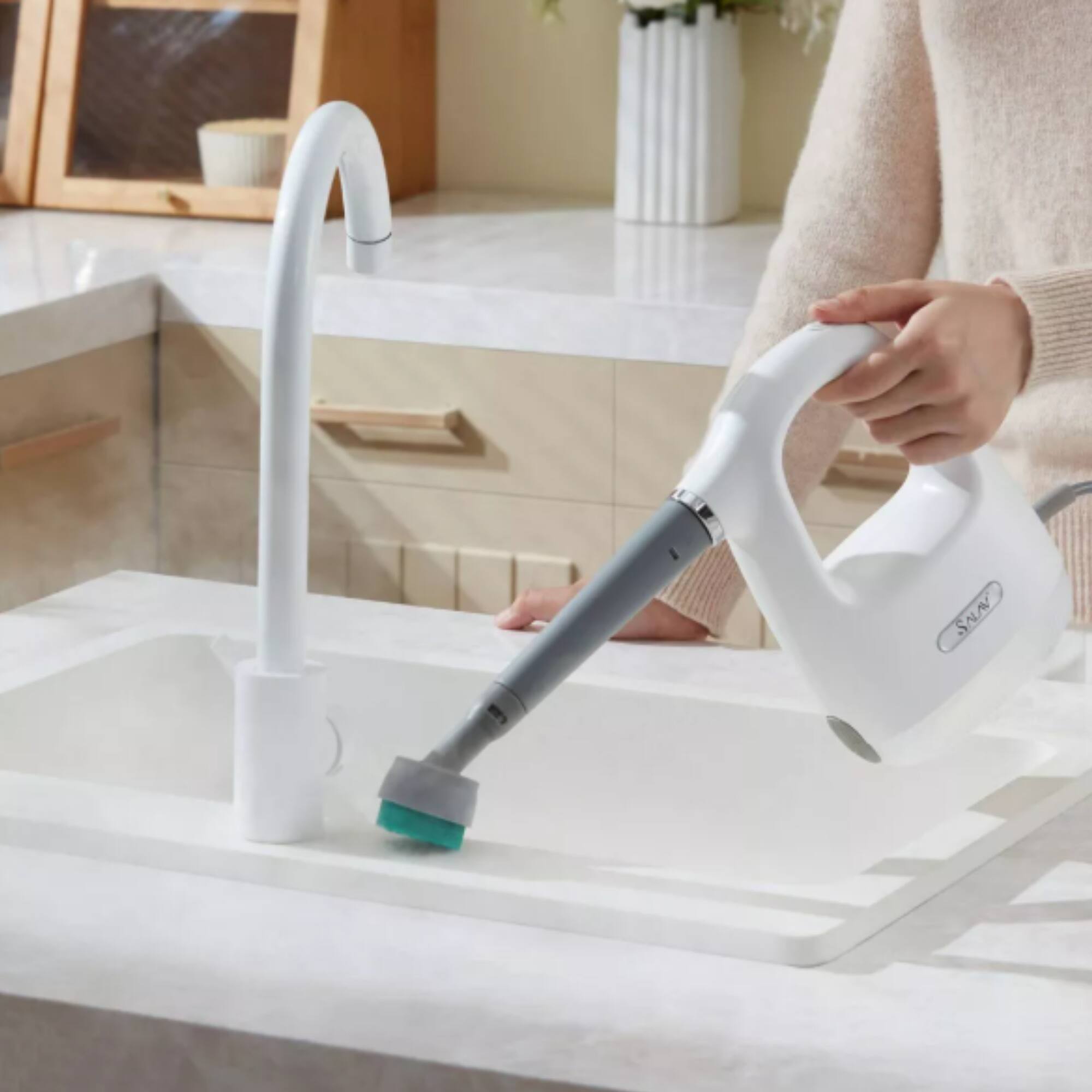 Alt View 1. SALAV - Handheld Compact CleanSteam Steam Cleaner with 10Pc Accessories Set - White.