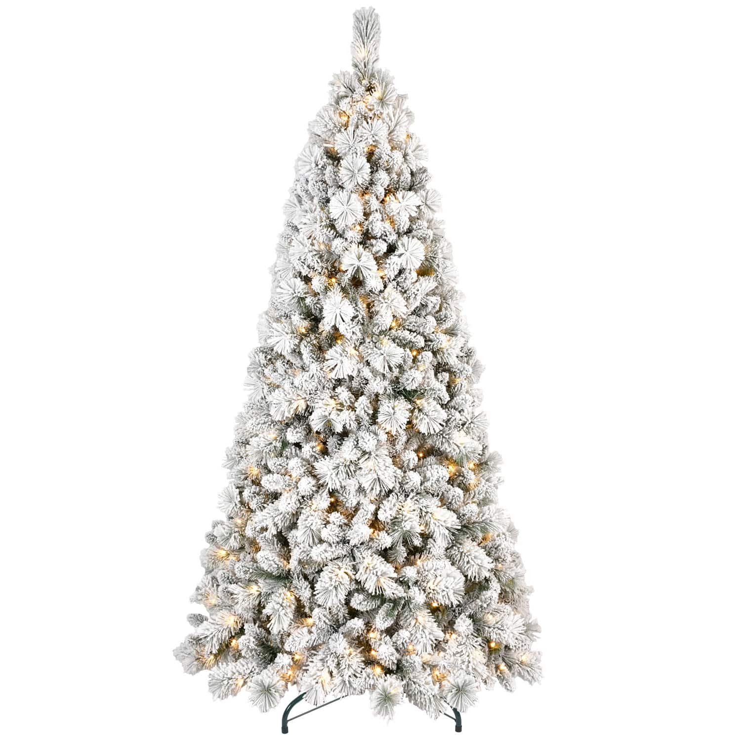 Pefilos - 7.5ft Artificial Flock LED Christmas Tree with 1252 PVC Tips & Realistic Branches, Foldable Base for Indoor Decor - White