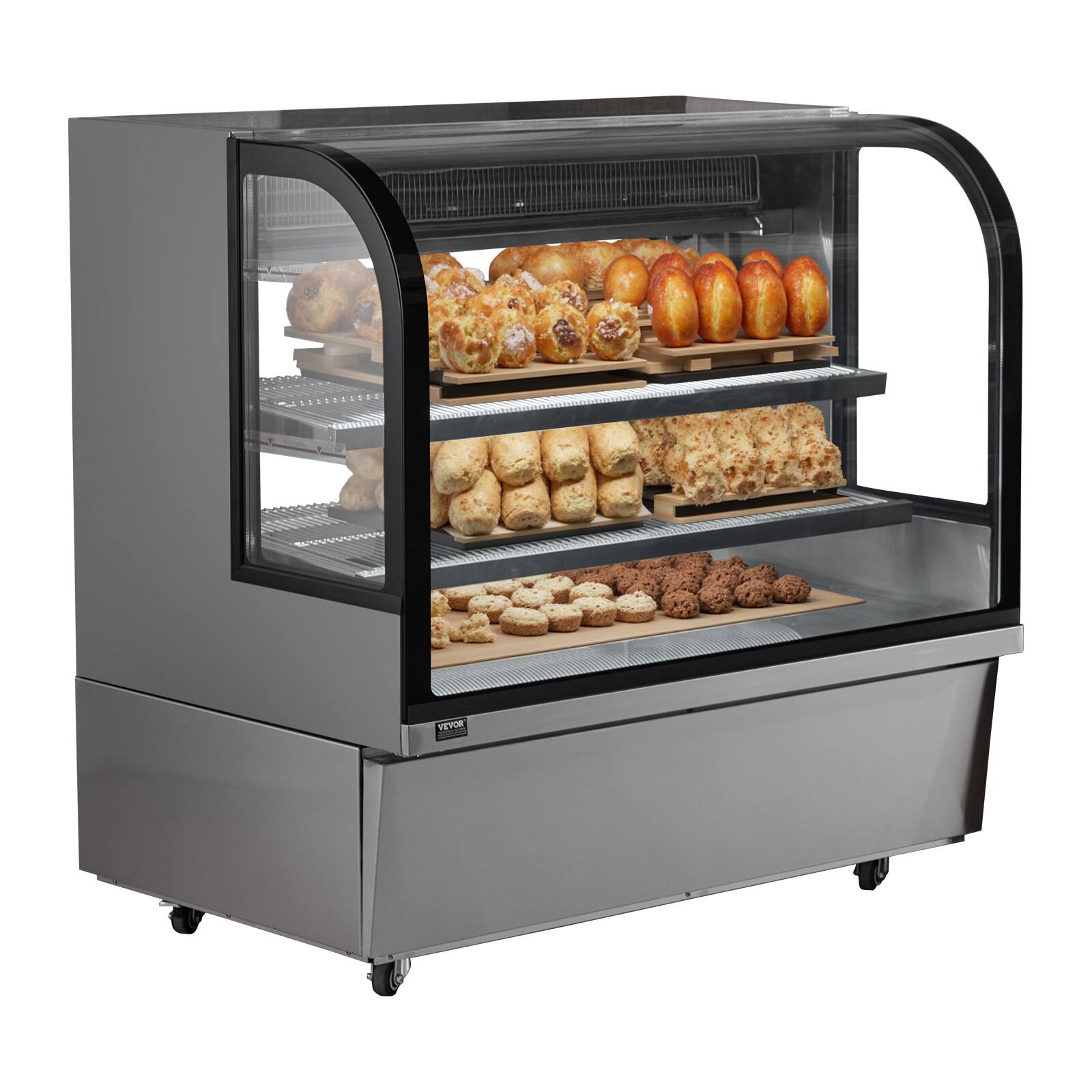 Front. VEVOR - Refrigerated Display Case, 18 Cu.Ft./505L Large Pastry Display Case, 2-Tier Commercial Display Refrigerator - Silver.