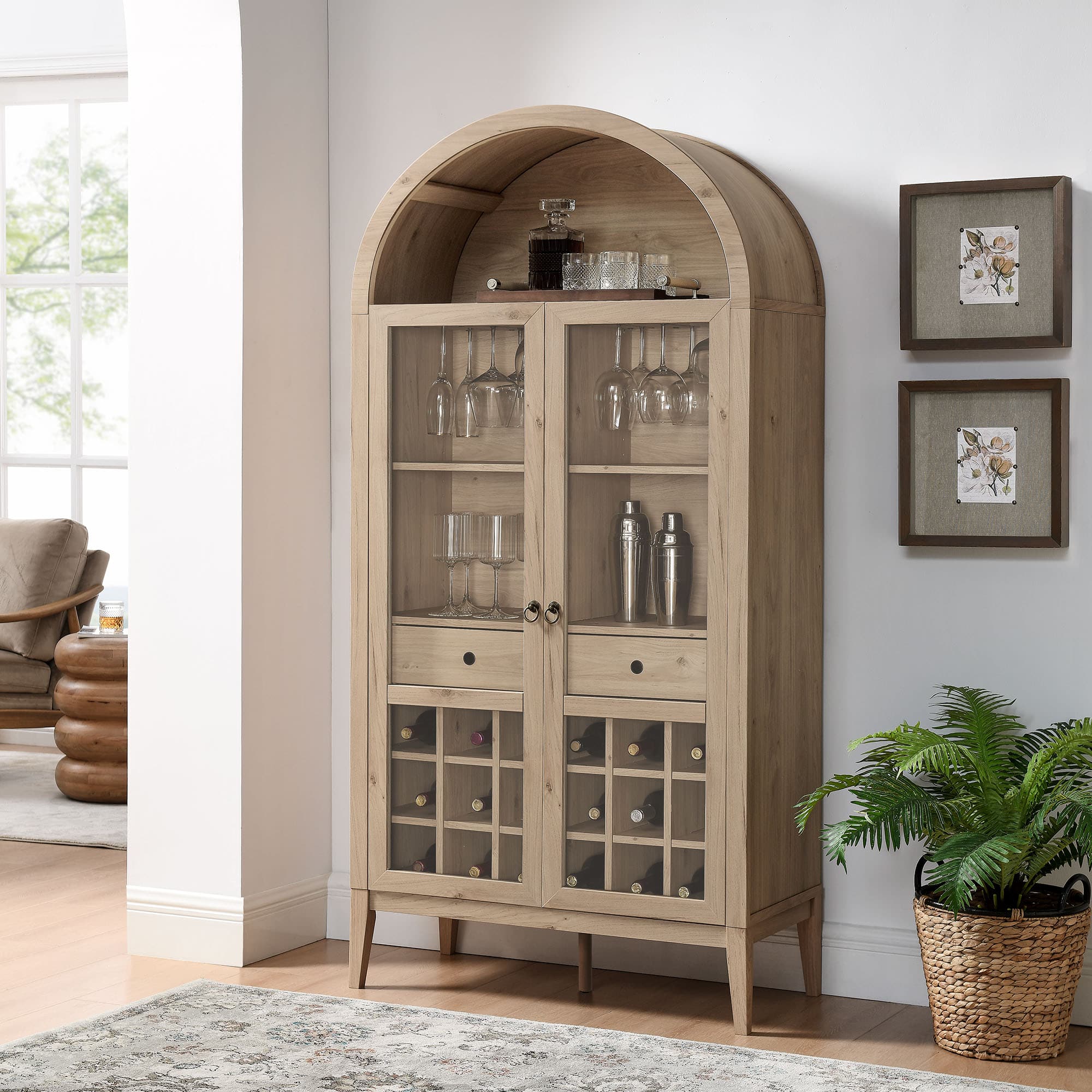 Nolan Arched Bar Cabinet by Modway - Light Oak