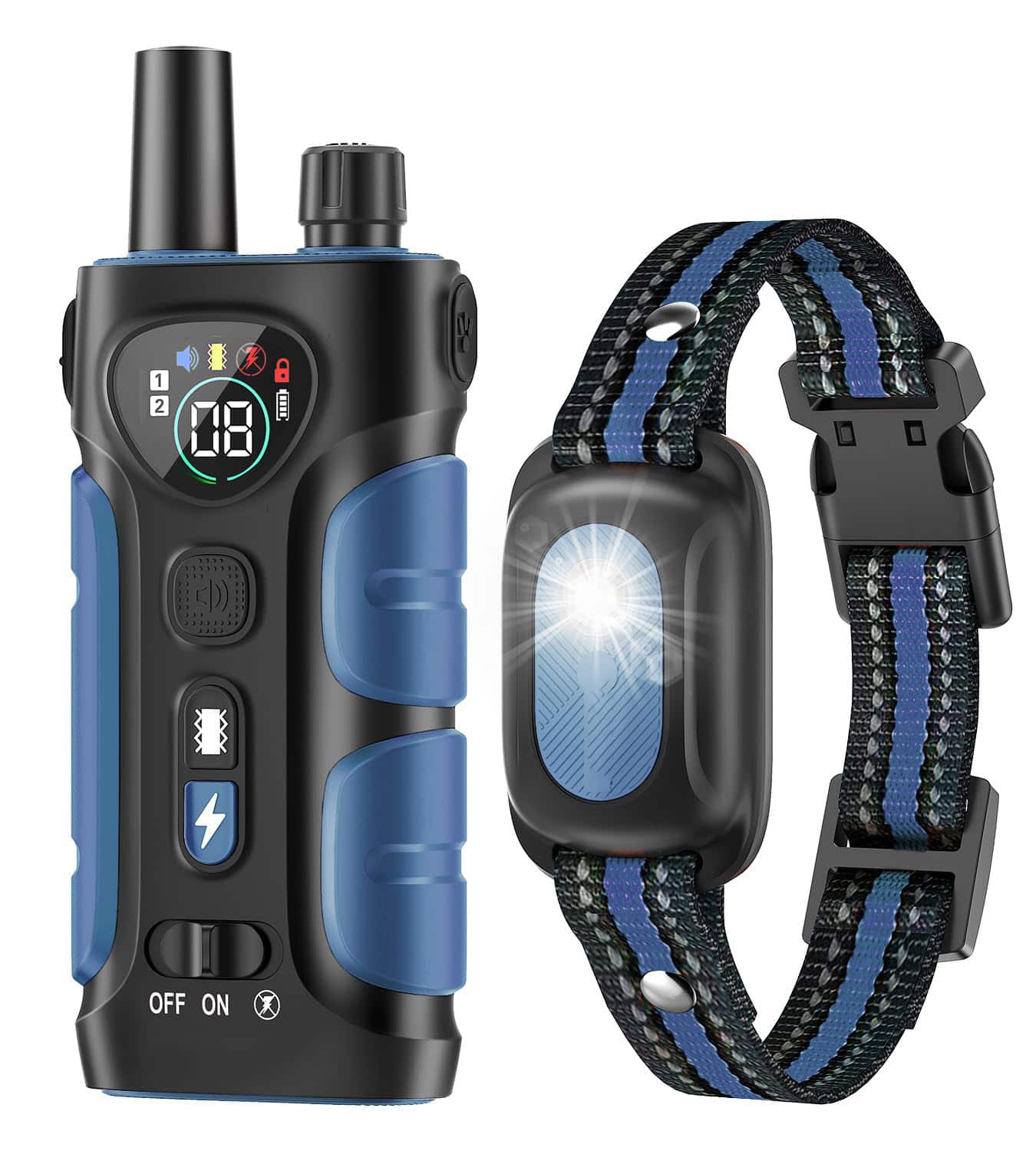 GlowWise - 4200FT Remote Dog Training Collar with Beep,Vibration, Shock & Light, IPX8 Waterproof, No Shock Mode Small to Large Dogs - Blue