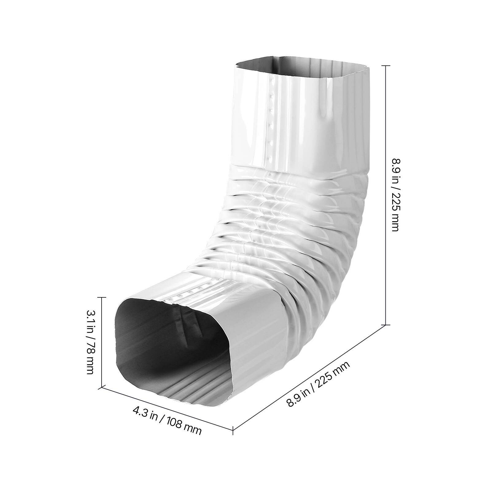 8.9 in / 225 mm, 3.1 in / 78 mm, 4.3 in / 108 mm, 225 mm, 225 mm, 8.9 in