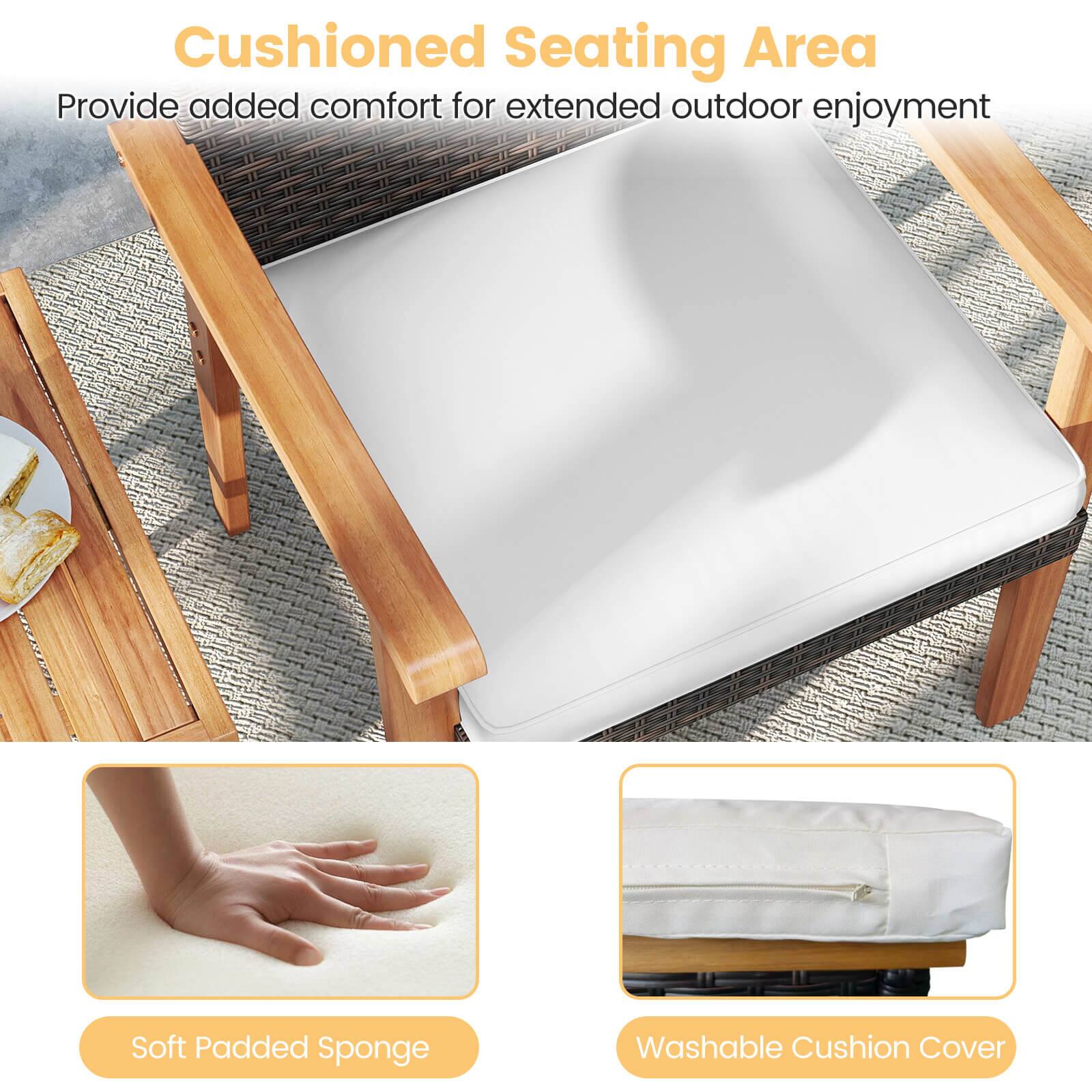 Cushioned Seating Area  
Provide added comfort for extended outdoor enjoyment  

Soft Padded Sponge  
Washable Cushion Cover