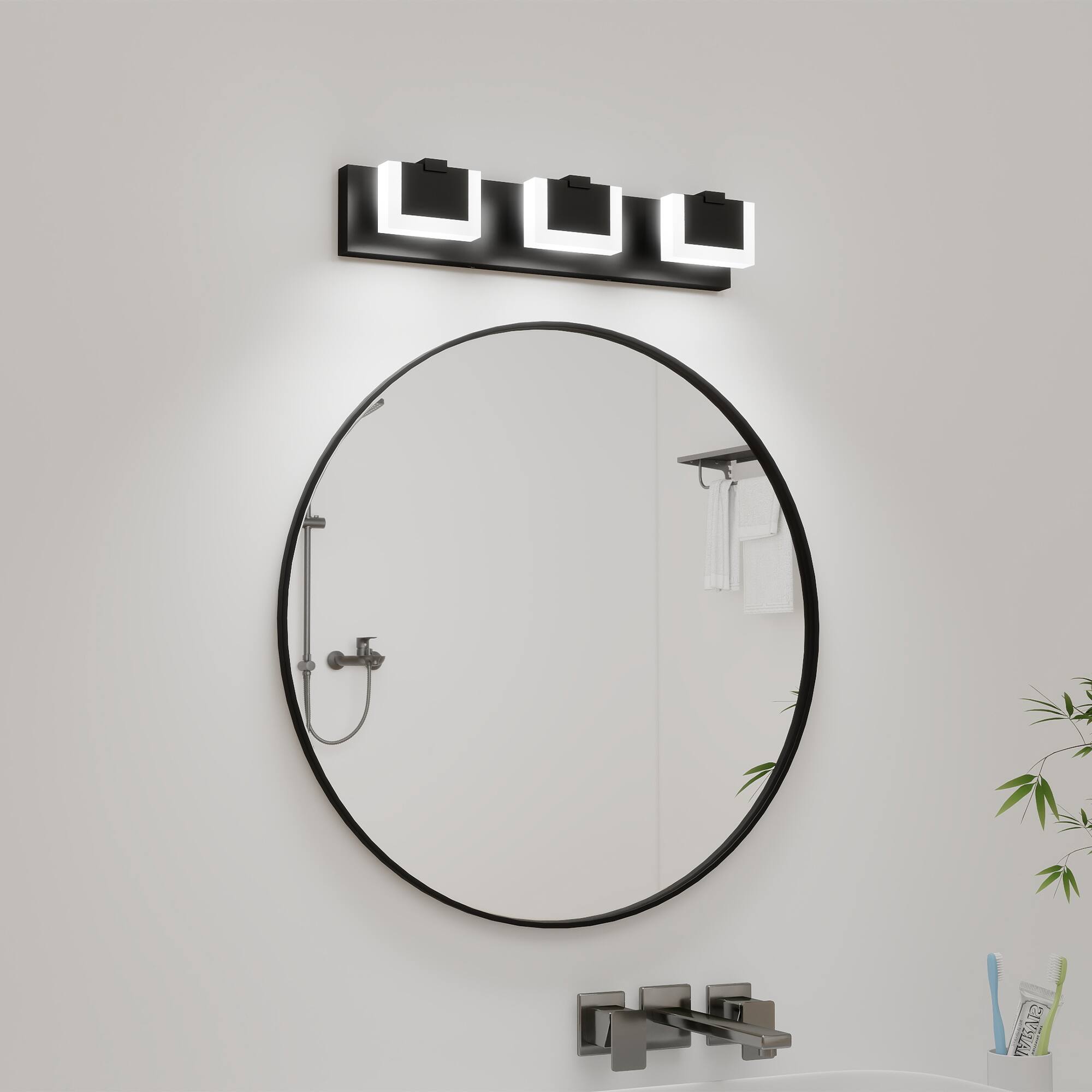 HOMLUX - 22.05 in. 3 Lights Black LED Vanity Light Bar with Acrylic Shade