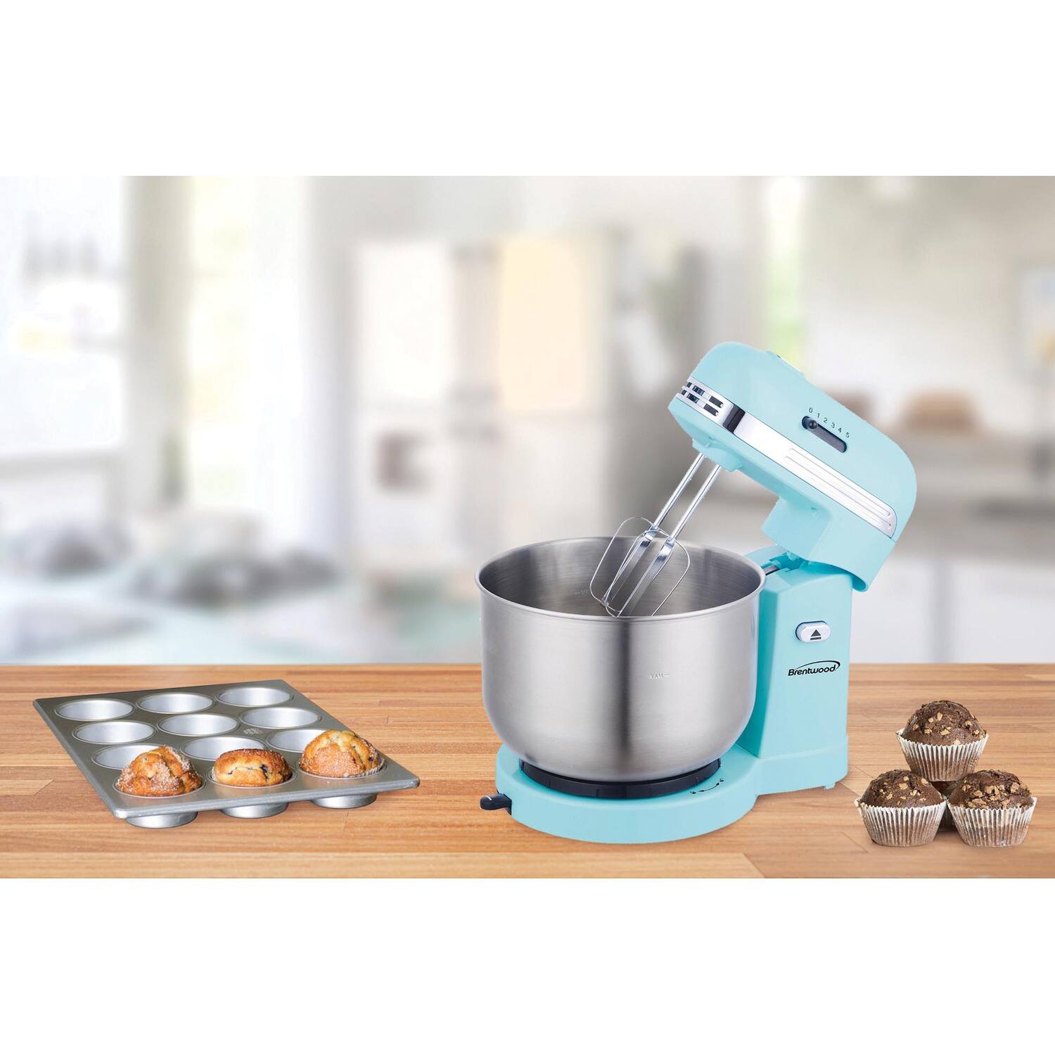 Alt View 1. Brentwood - Brentwood 5 Speed Stand Mixer with 3.5 Quart Stainless Steel Mixing Bowl in Blue - Blue.