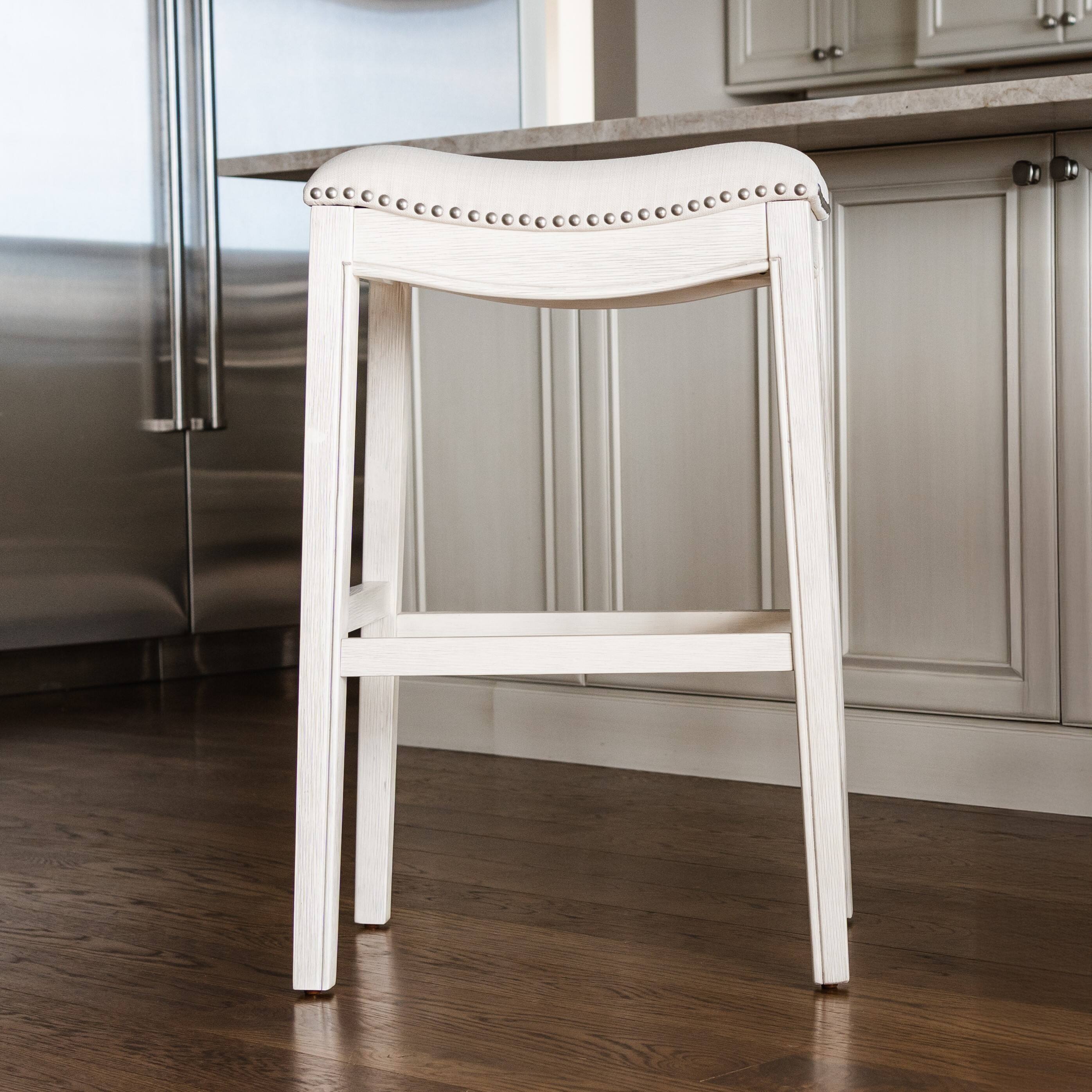 Angle. Maven Lane - 31" Adrien Saddle Bar Stool In White Oak Finish With Fabric Upholstery - White Oak.