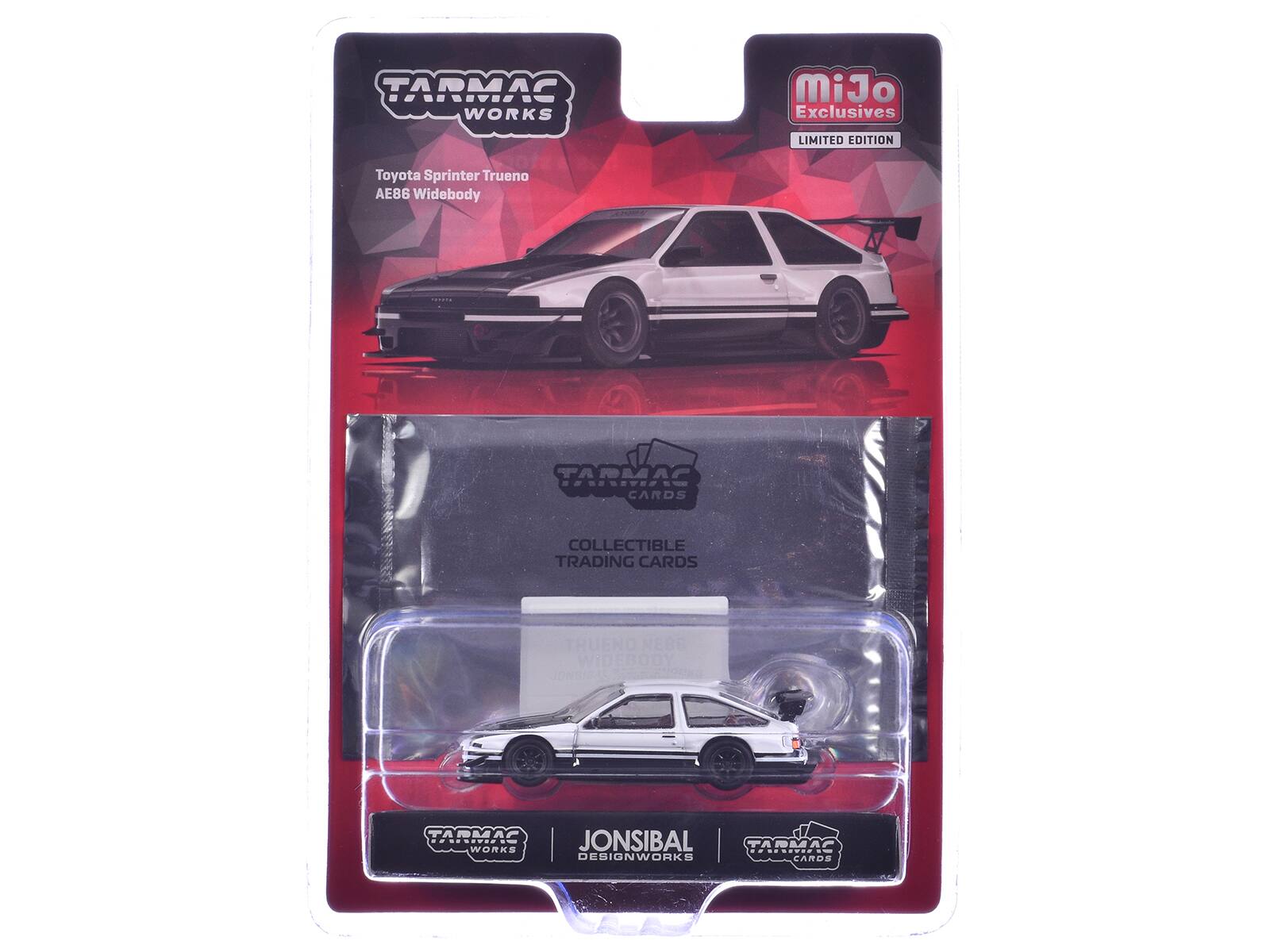 TARMAC WORKS  
MiJo Exclusives  
LIMITED EDITION  
Toyota Sprinter Trueno AE86 Widebody  
TARMAC CARDS  
COLLECTIBLE TRADING CARDS  
TRUENO NEBE WIDEBODY  
TARMAC WORKS JONSIBAL | TARMAC DESIGNWORKS CARDS