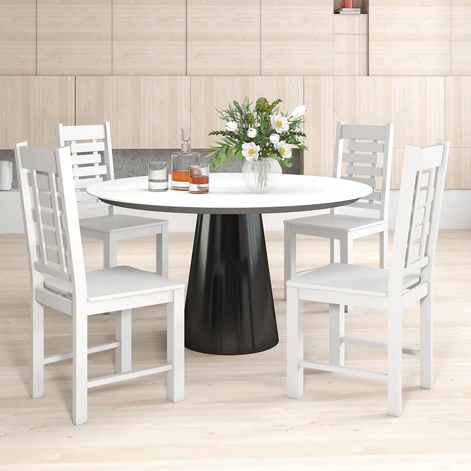 Alt View 1. Costway - Costway Farmhouse Dining Chair Set of 4 with 100% Rubber Wood Frame & Hollowed High - White.