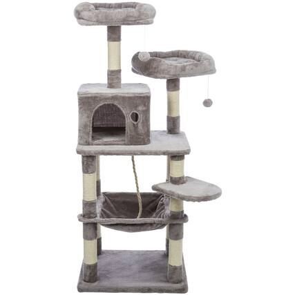 Front. TRIXIE - Eduardo Plush & Sisal 4-Level 57.1" Cat Tree with Scratching Posts & Condo, Gray - Gray.