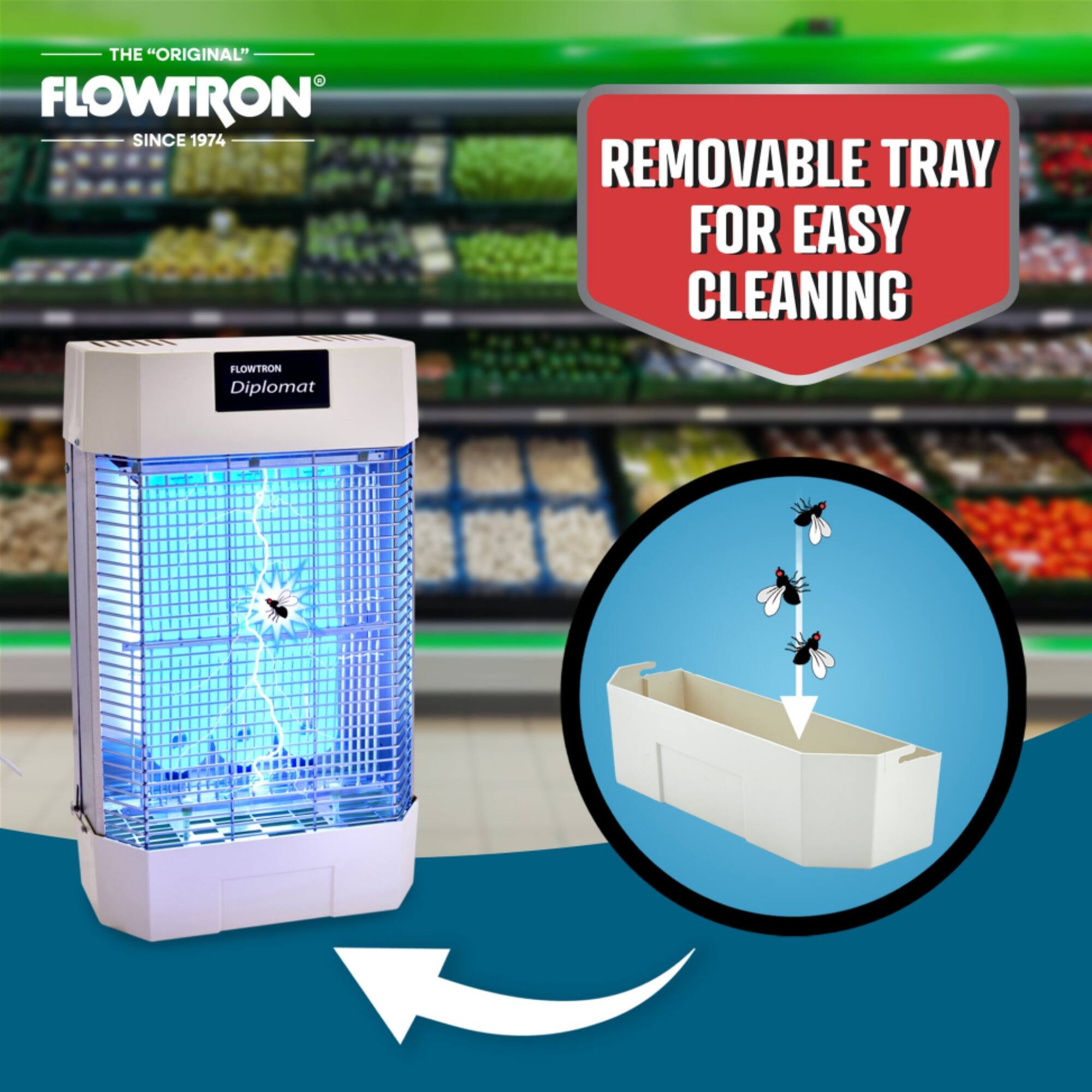 THE "ORIGINAL" FLOWTRON SINCE 1974 FLOWTRON Diplomat REMOVABLE TRAY FOR EASY CLEANING