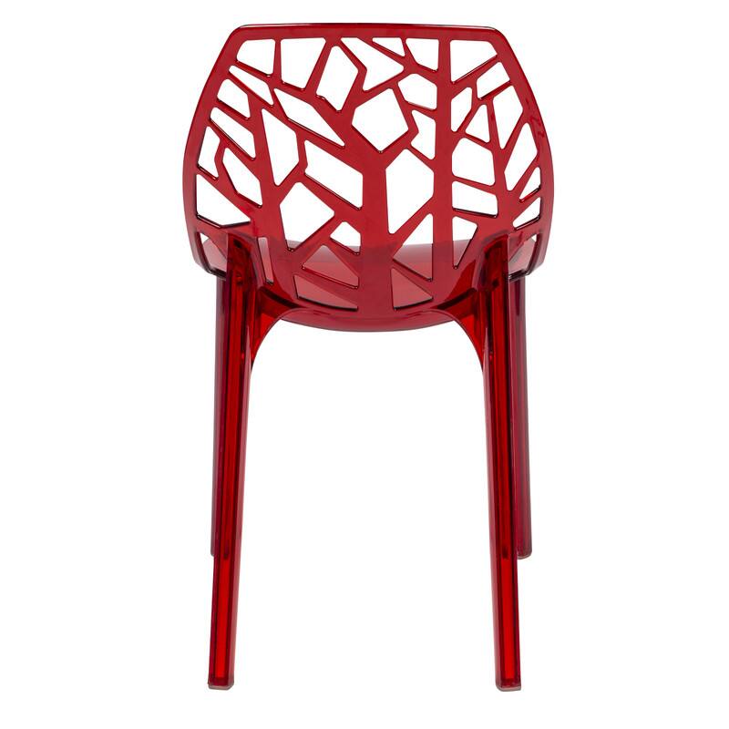 Alt View 2. LeisureMod - Cornelia Modern Stackable Accent Dining Chair with Cut Out Backrest Design for Dining Rooms or Patios - Transparent Red.