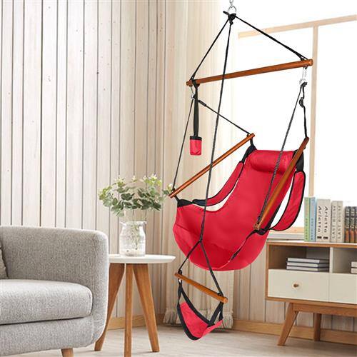 Alt View 8. Winado - 5FT Hammock Hanging Sky Chair, Air Deluxe Swing Seat with Cup Holder, Wooden Stick, Chain for Indoor Outdoor Garden - Red.
