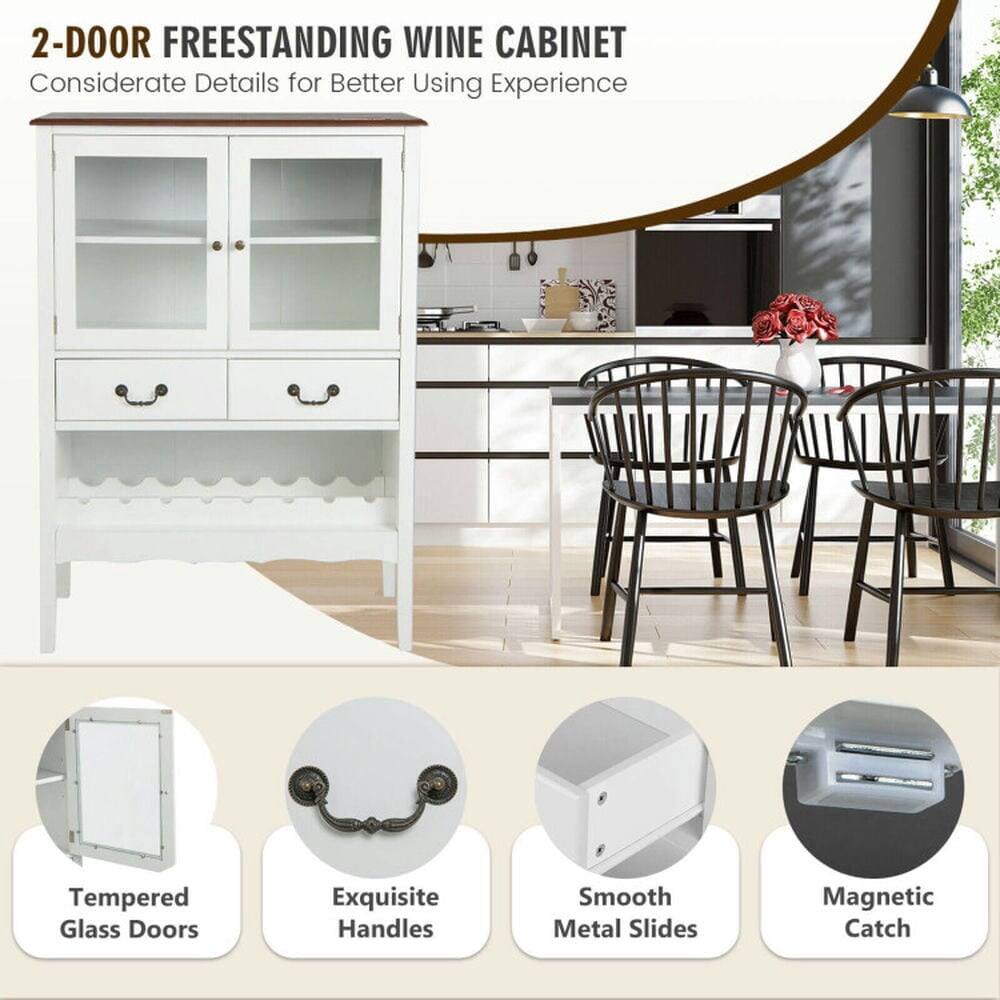 2-DOOR FREESTANDING WINE CABINET  
Considerate Details for Better Using Experience  

- Tempered Glass Doors  
- Exquisite Handles  
- Smooth Metal Slides  
- Magnetic Catch