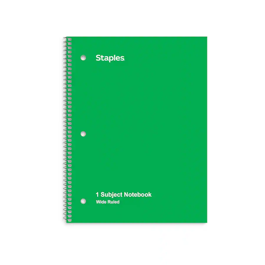 Sujce Notebook Staples 1‑Subject Notebook, 8” x 10.5”, Wide Ruled, 70 Sheets Green ...