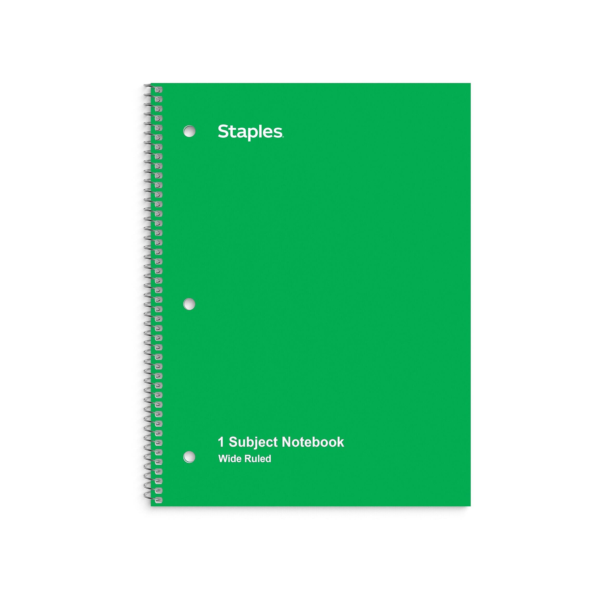 Staples 1‑Subject Notebook, 8” x 10.5”, Wide Ruled, 70 Sheets Green ...