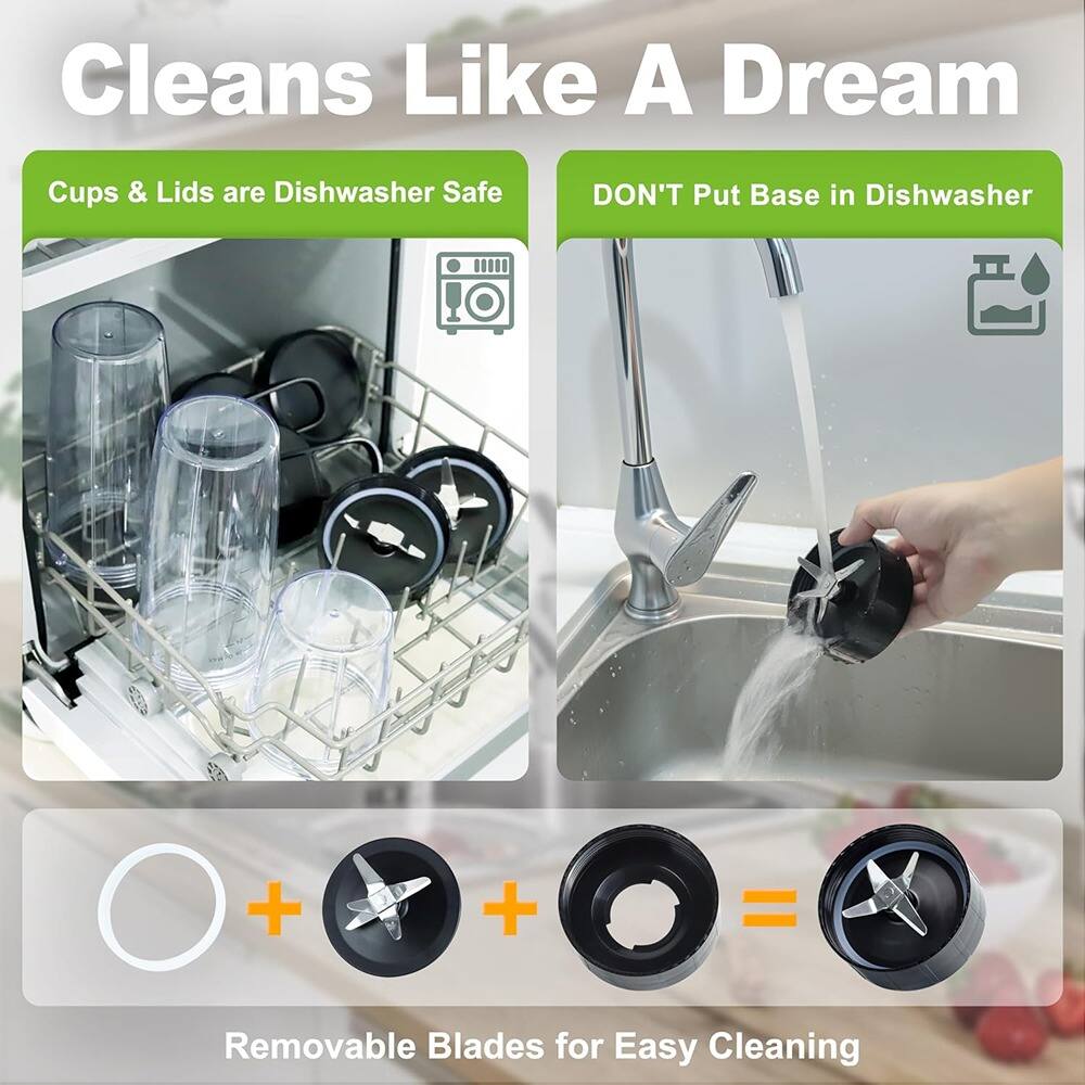 Cleans Like A Dream

Cups & Lids are Dishwasher Safe

DON'T Put Base in Dishwasher

Removable Blades for Easy Cleaning