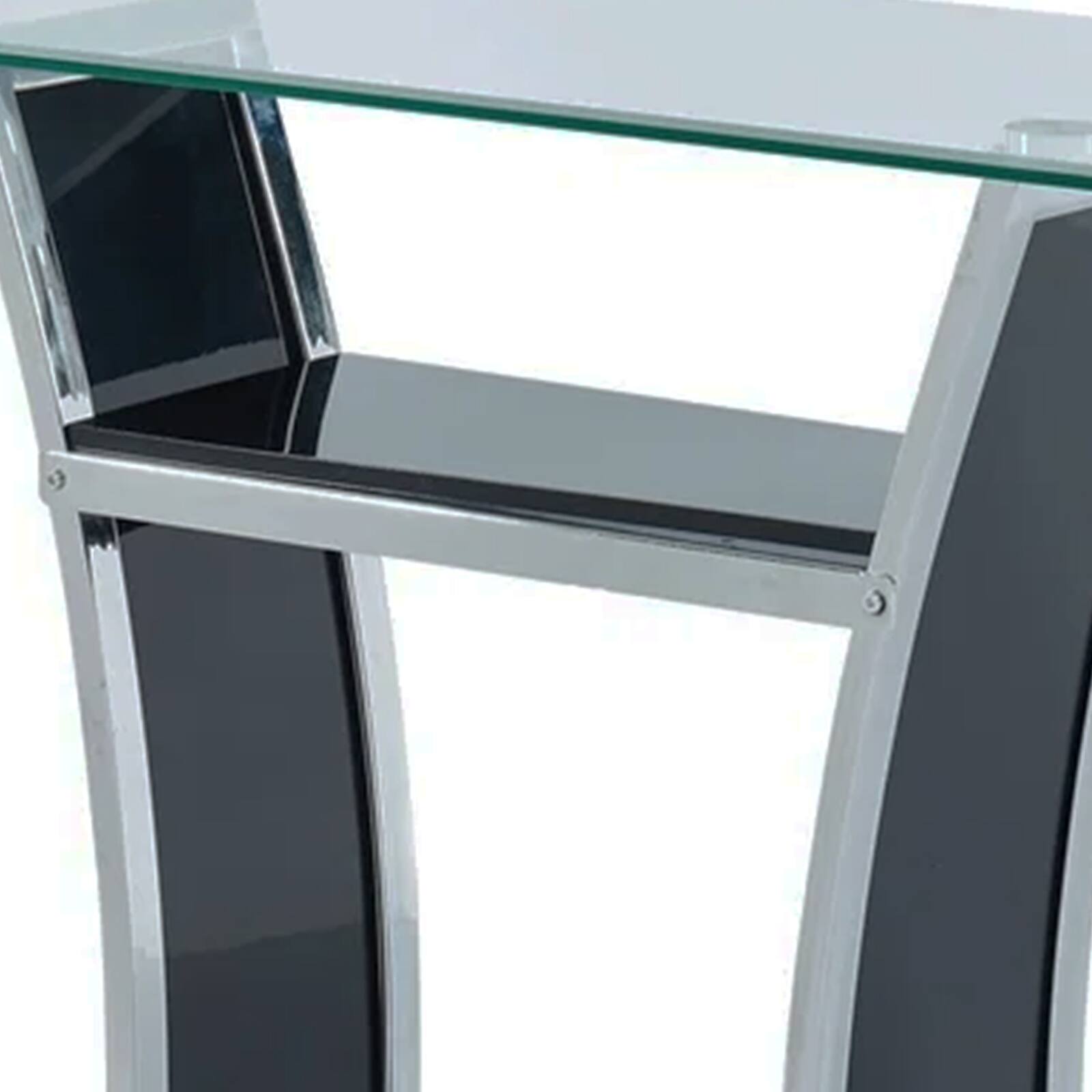 Alt View 2. Manhattan Lane - Sofa Table with Chrome Trimmed Curved Sides and Open Bottom Shelf - Black.