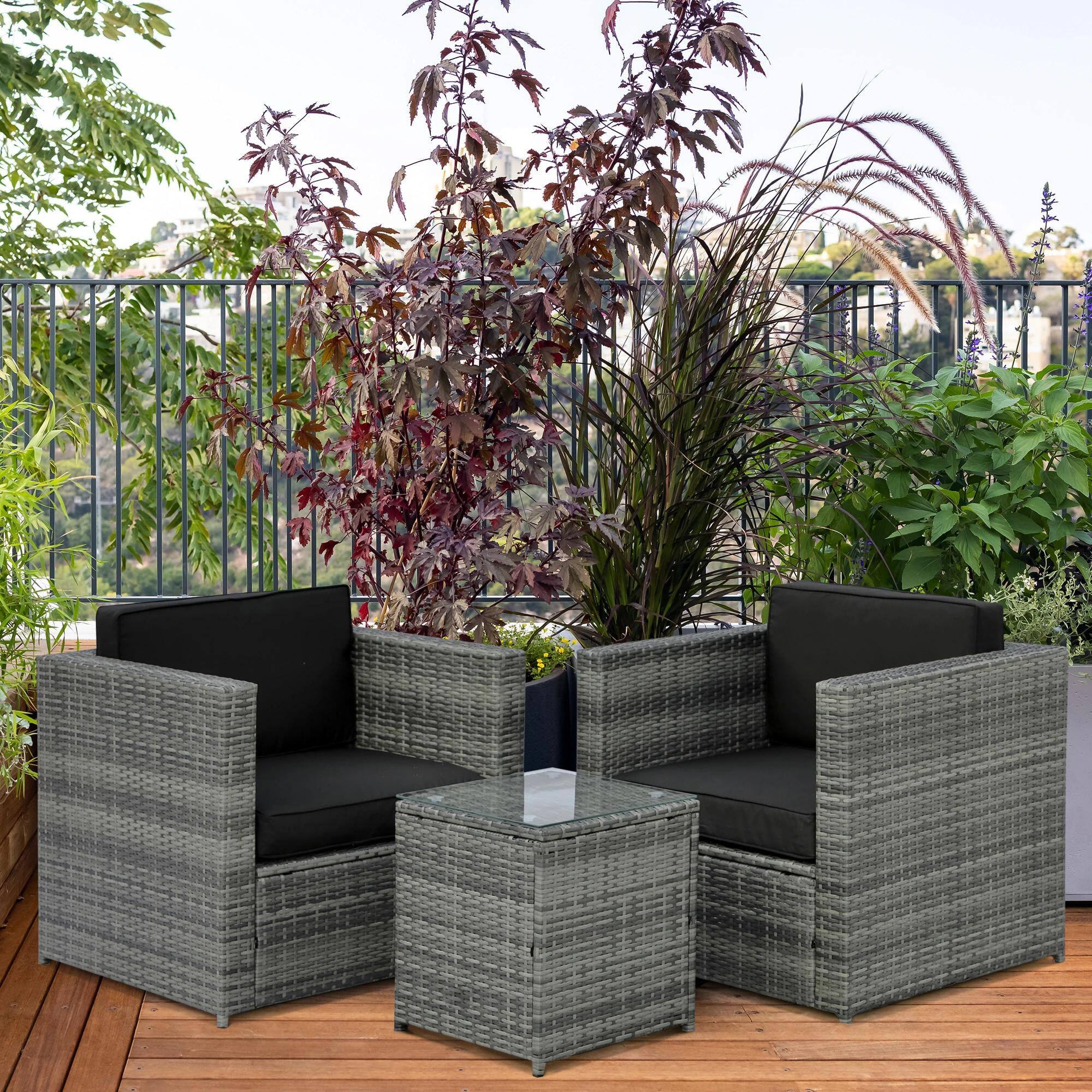 Alt View 7. Resenkos - Resenkos Wicker Bistro Patio Set, Two Chairs And A Matching Outdoor Table, Gray - Gray.