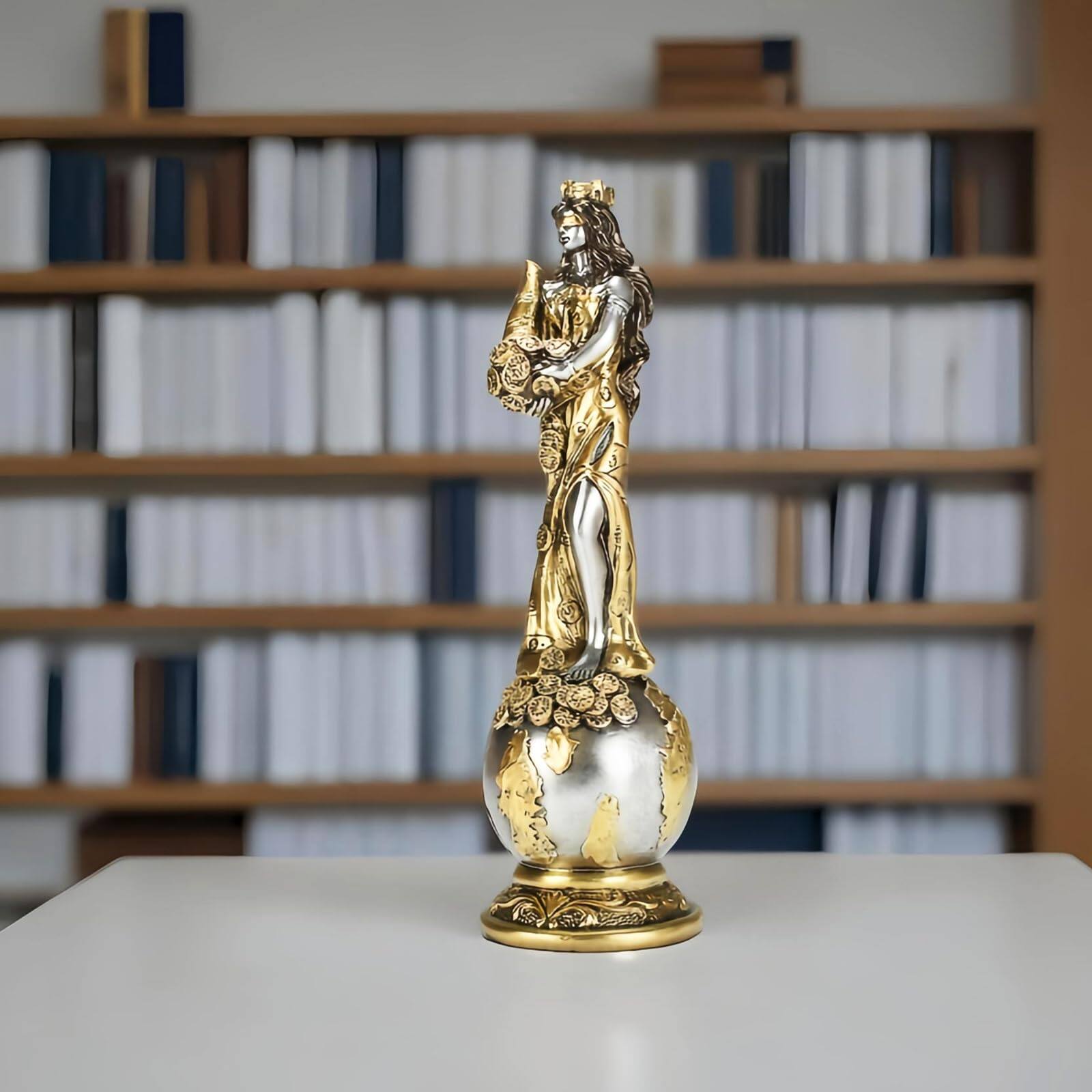 Alt View 8. Refined Abode Design - 9. Fortuna Greek Goddess Of Fortune Statue Mother Freya On Globe Sculpture Home Decor Ancient Rosmerta - Silver and Gold.