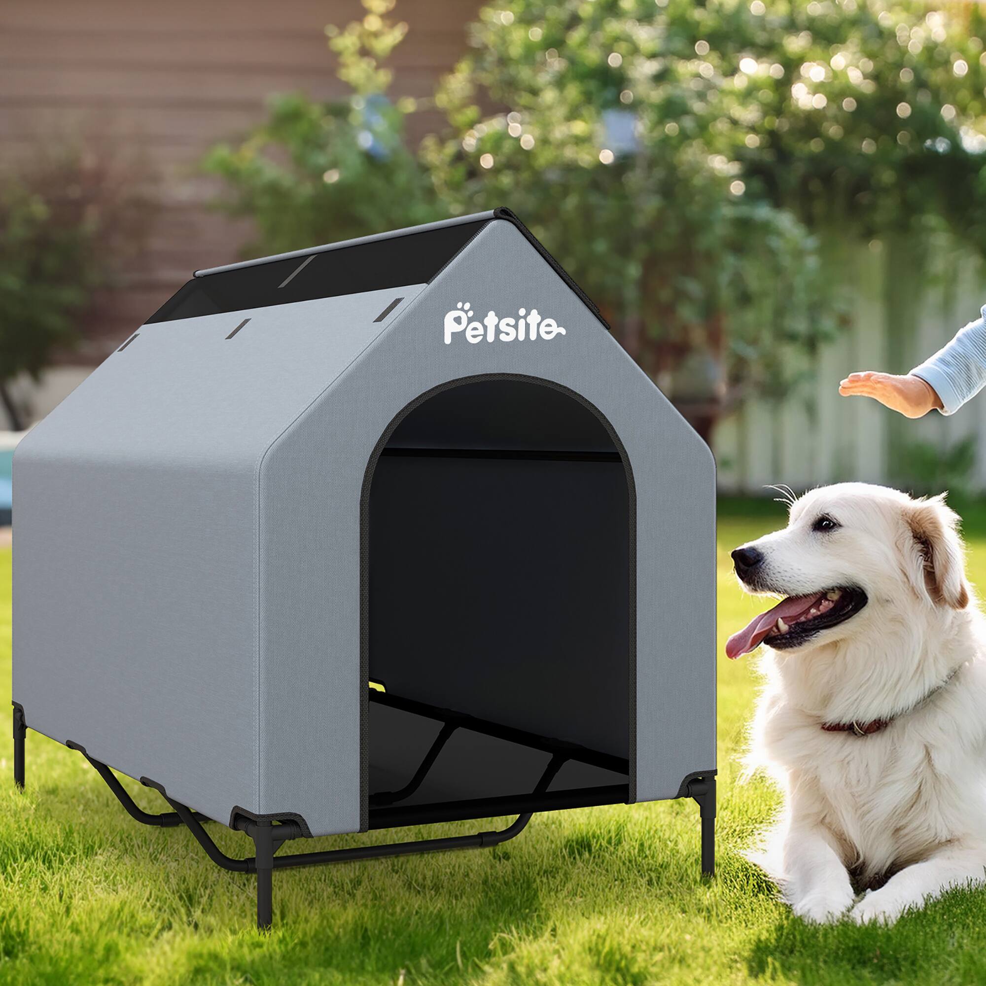 Gymax 52'' Elevated Dog House for Small Breeds Large Pet House w